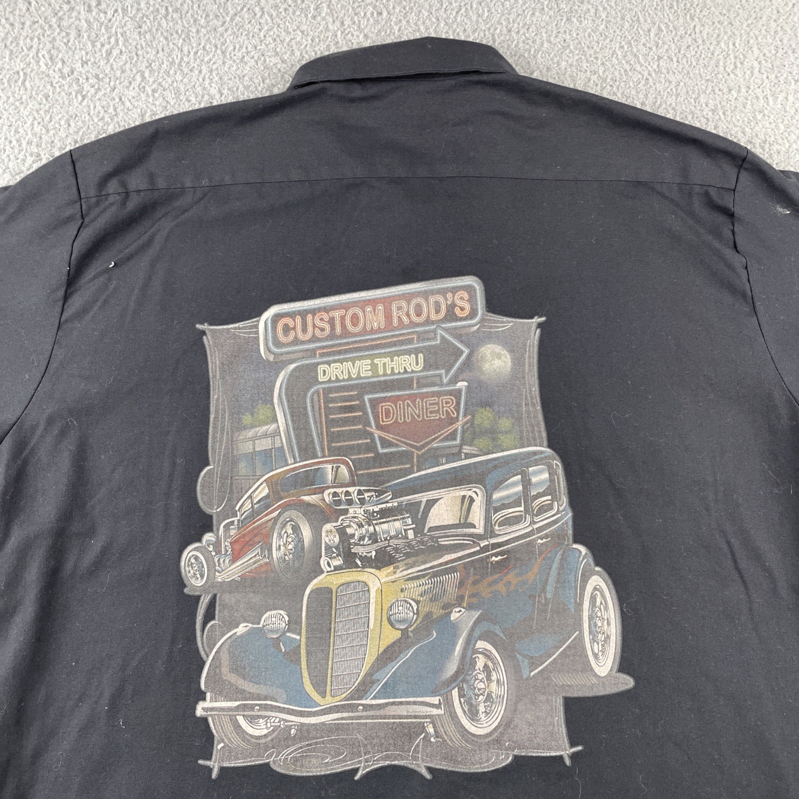 Dickies Custom Rod’s Auto Shop Work Shirt Button Up Embroidered Black XL Blend