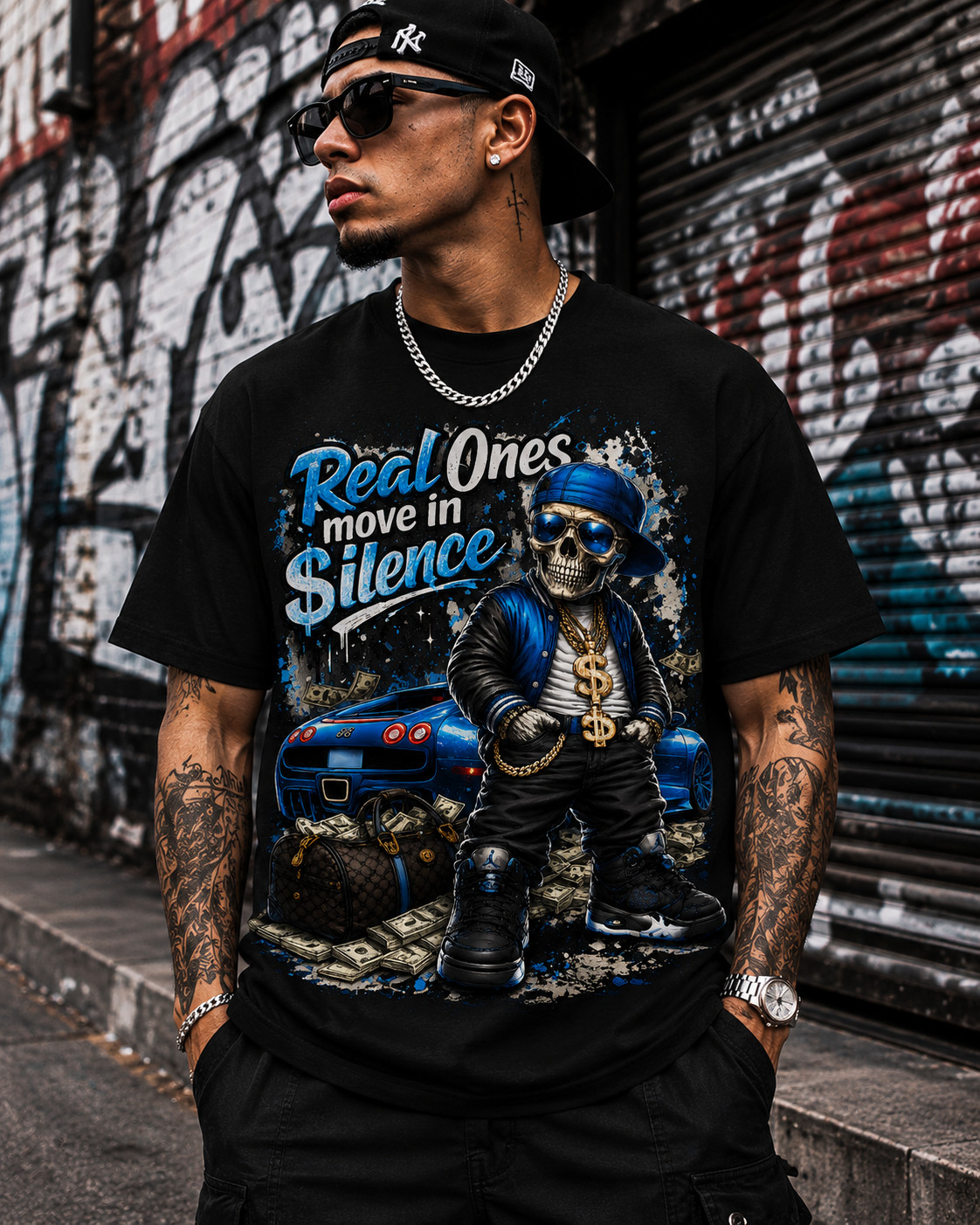 8XL Real Ones Skull Greystone Sneaker Tee To Match Air J5 University Blue