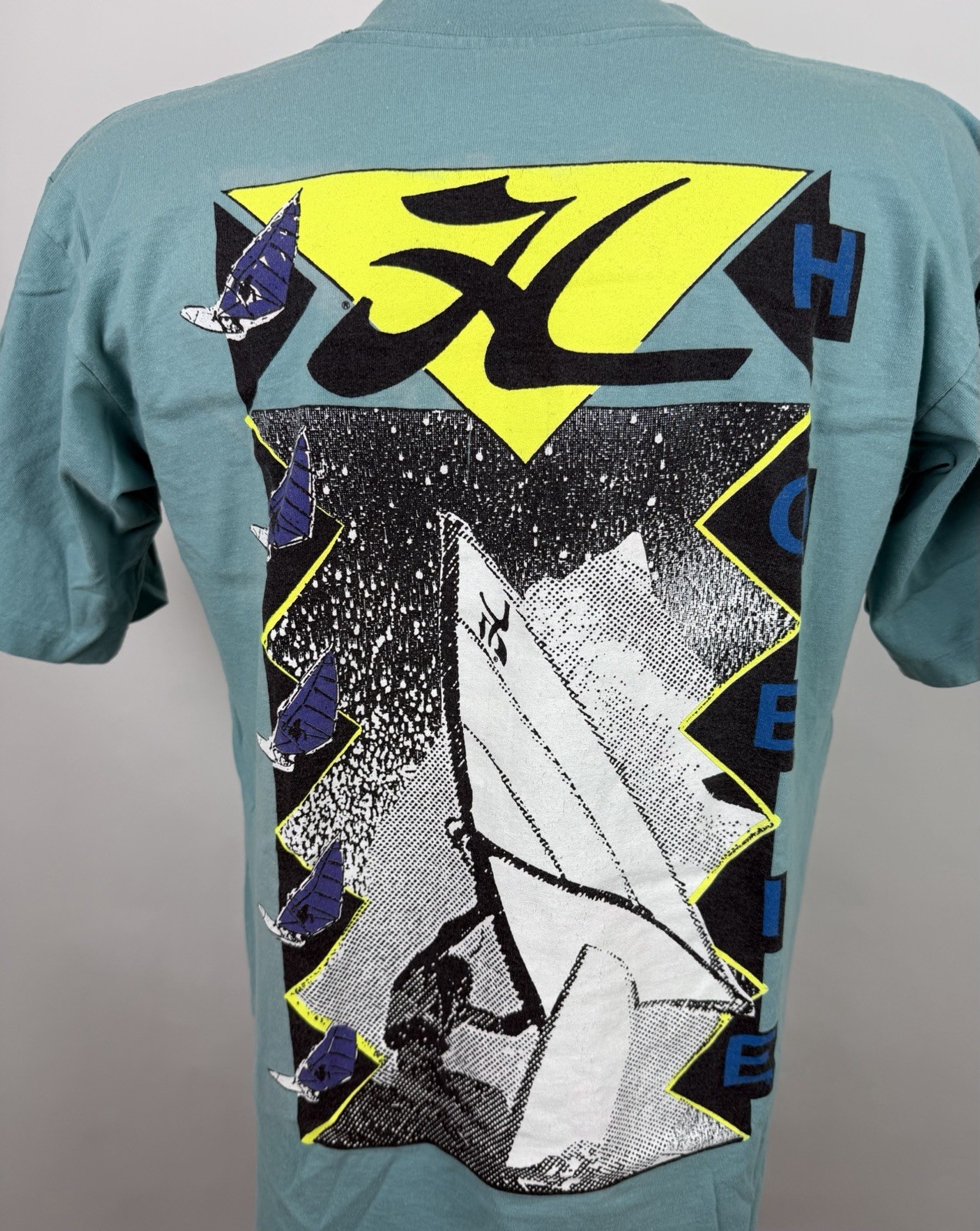 Vintage Hobie Shirt Mens Large Tight Fit 90s Surf T-shirt Windsurfing Vaporwave