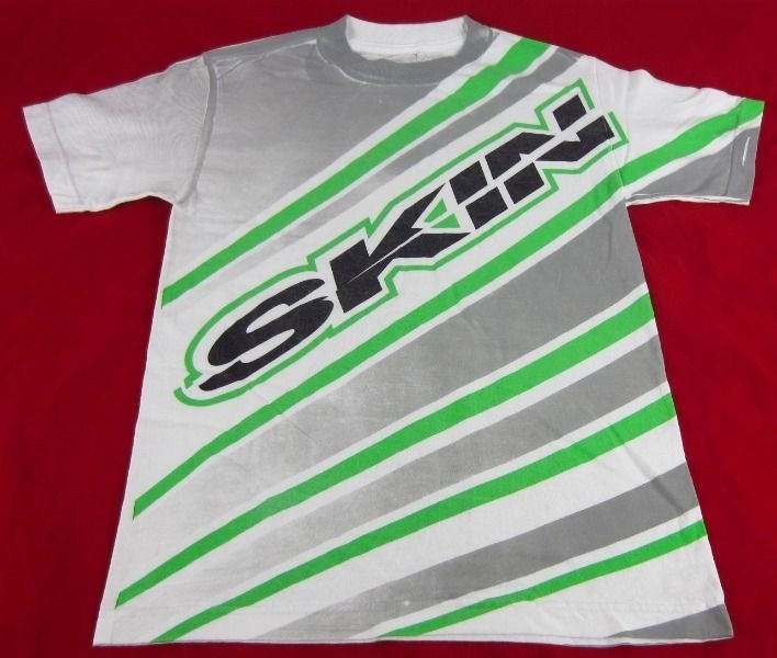 Mens NEW Skin Industries Graphic Logo White Green Stripe T-Shirt Size S M L