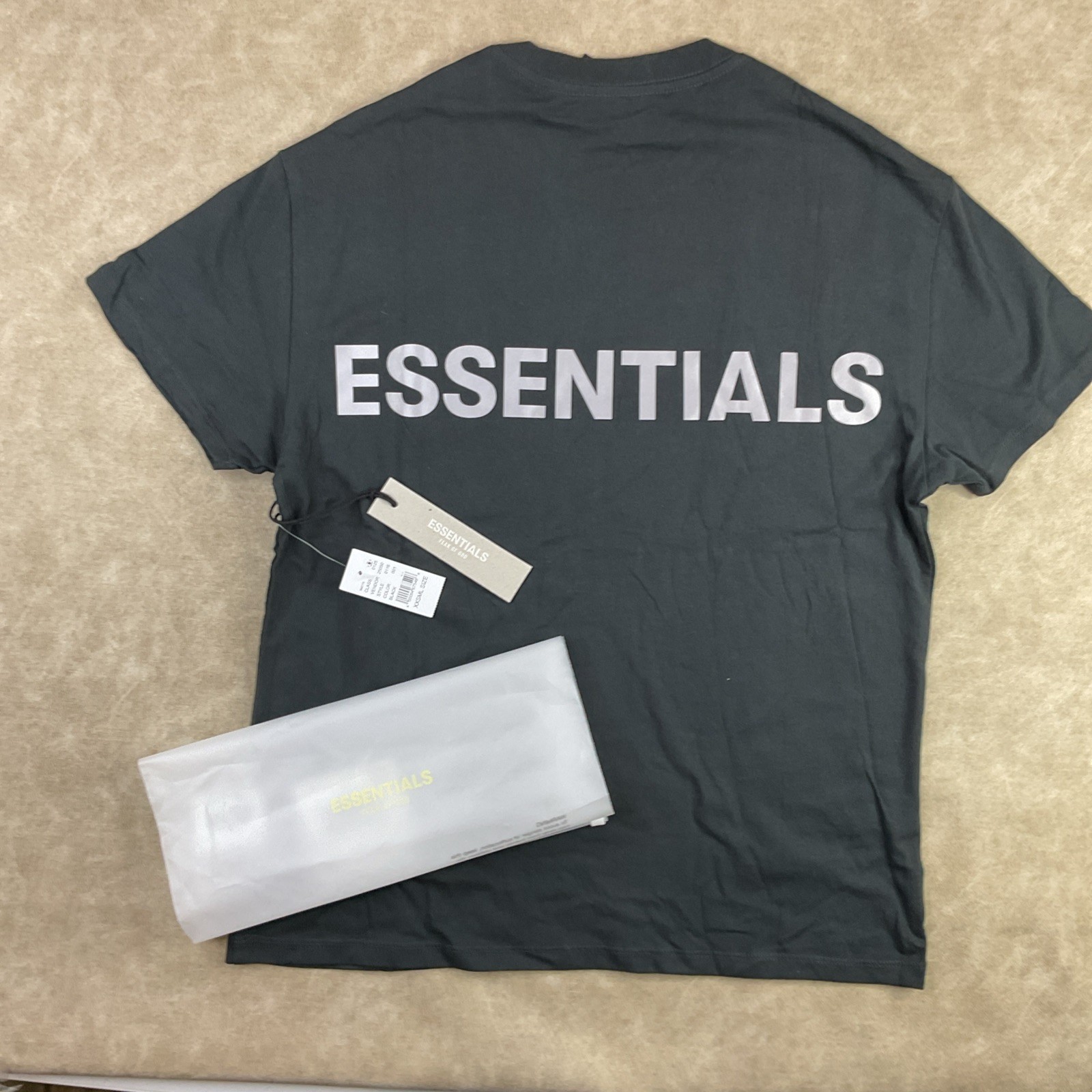 Fear Of God Essentials T-Shirt Sz 2XS Reflective Logo Boxy Tee Oversized Black