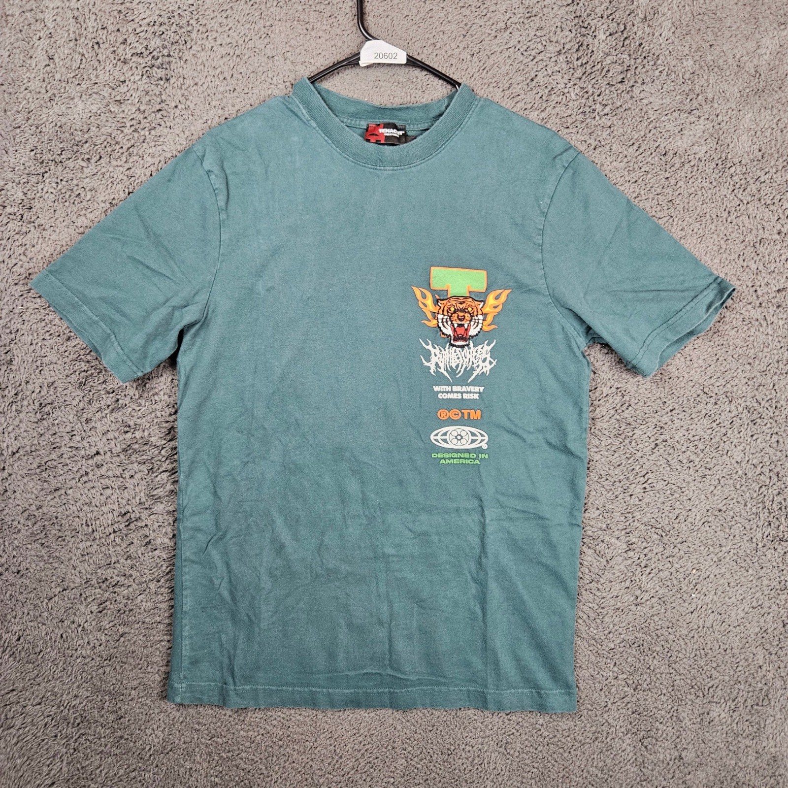 Tenaciti Mens Tiger Graphic T-Shirt Teal Green Short Sleeve Size Small 20602