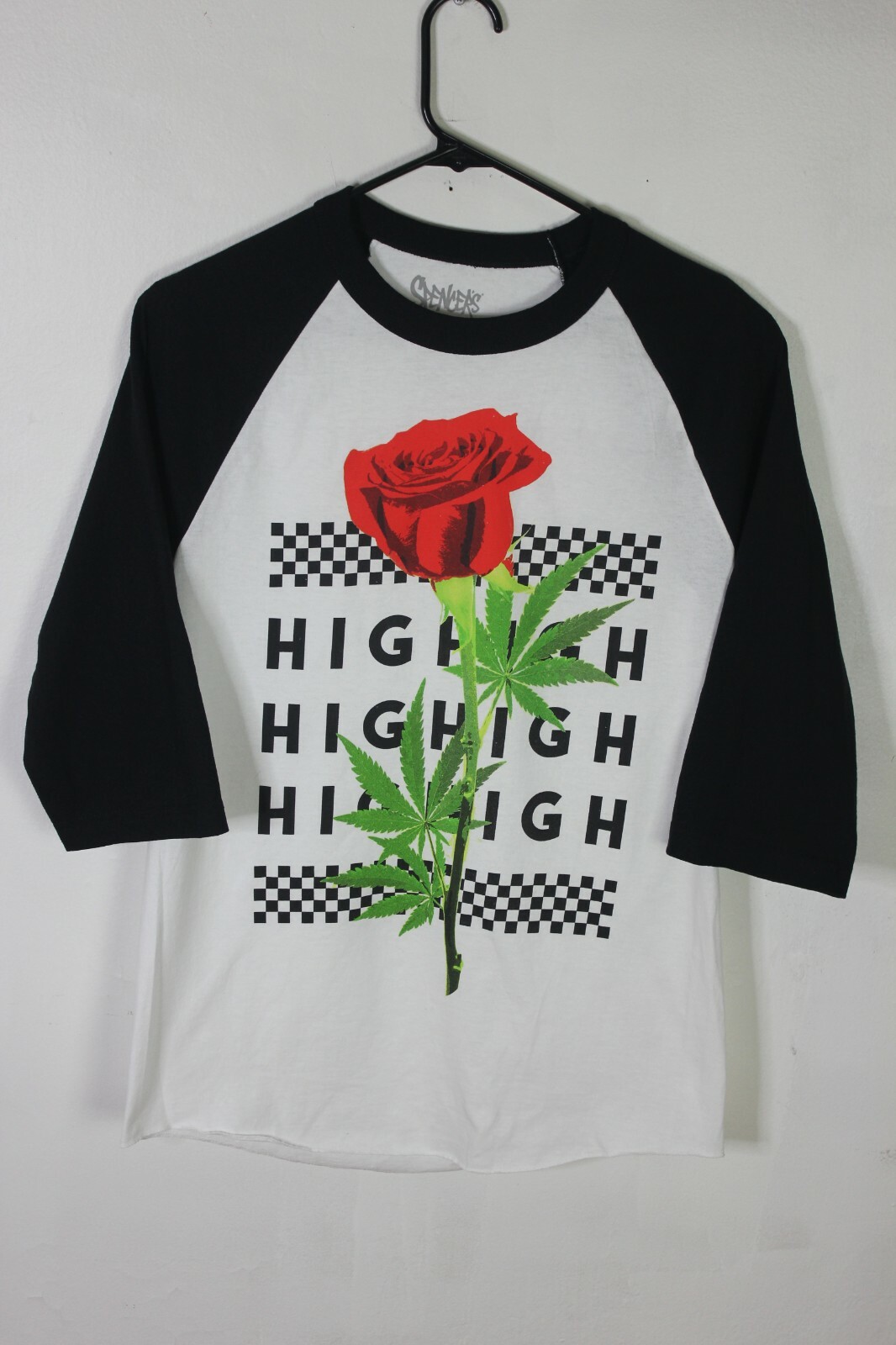 Spencer’s Rose HIGH HIGH Graphic Print Raglan Tee Adult Size M