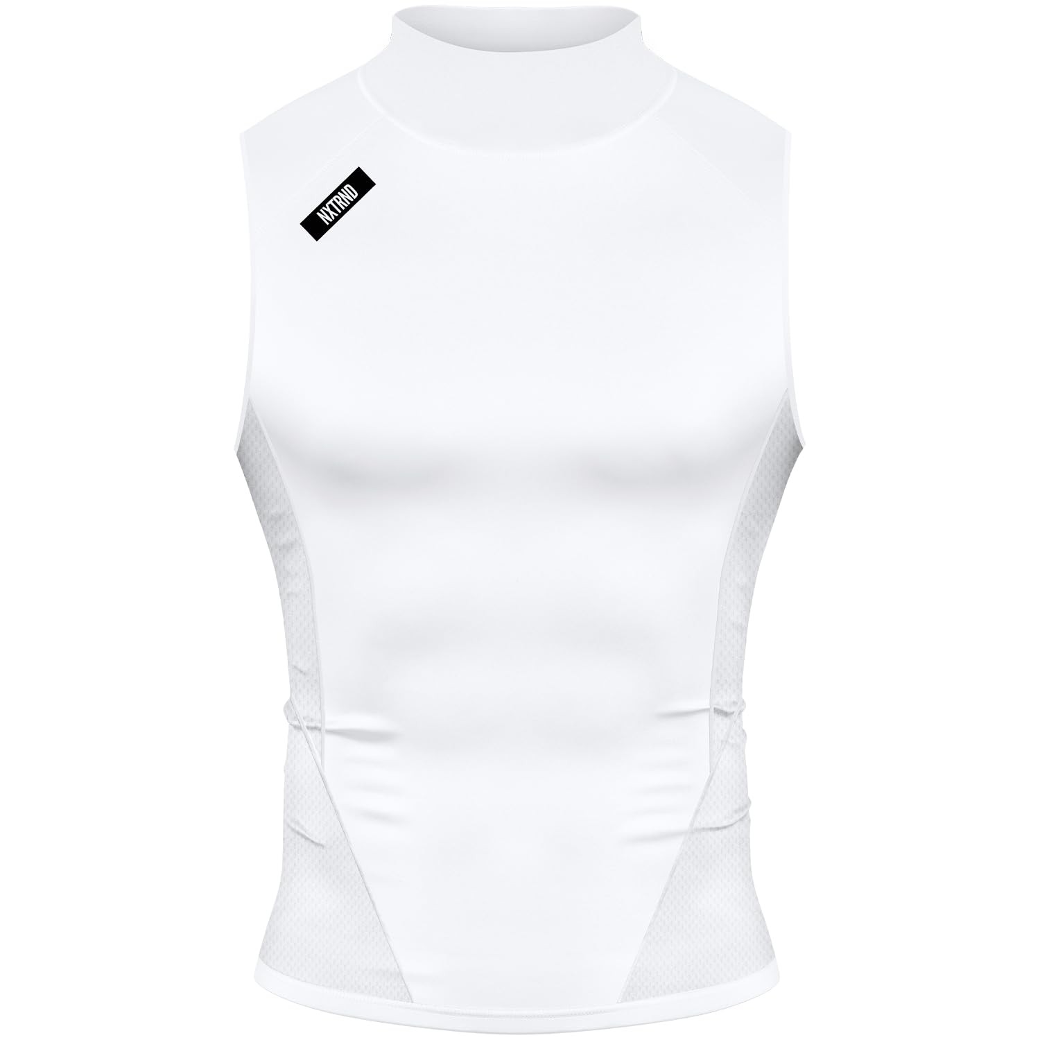 Nxtrnd Men’s Turtleneck Compression Tank Top, Sleeveless Mock Neck (White, Me…