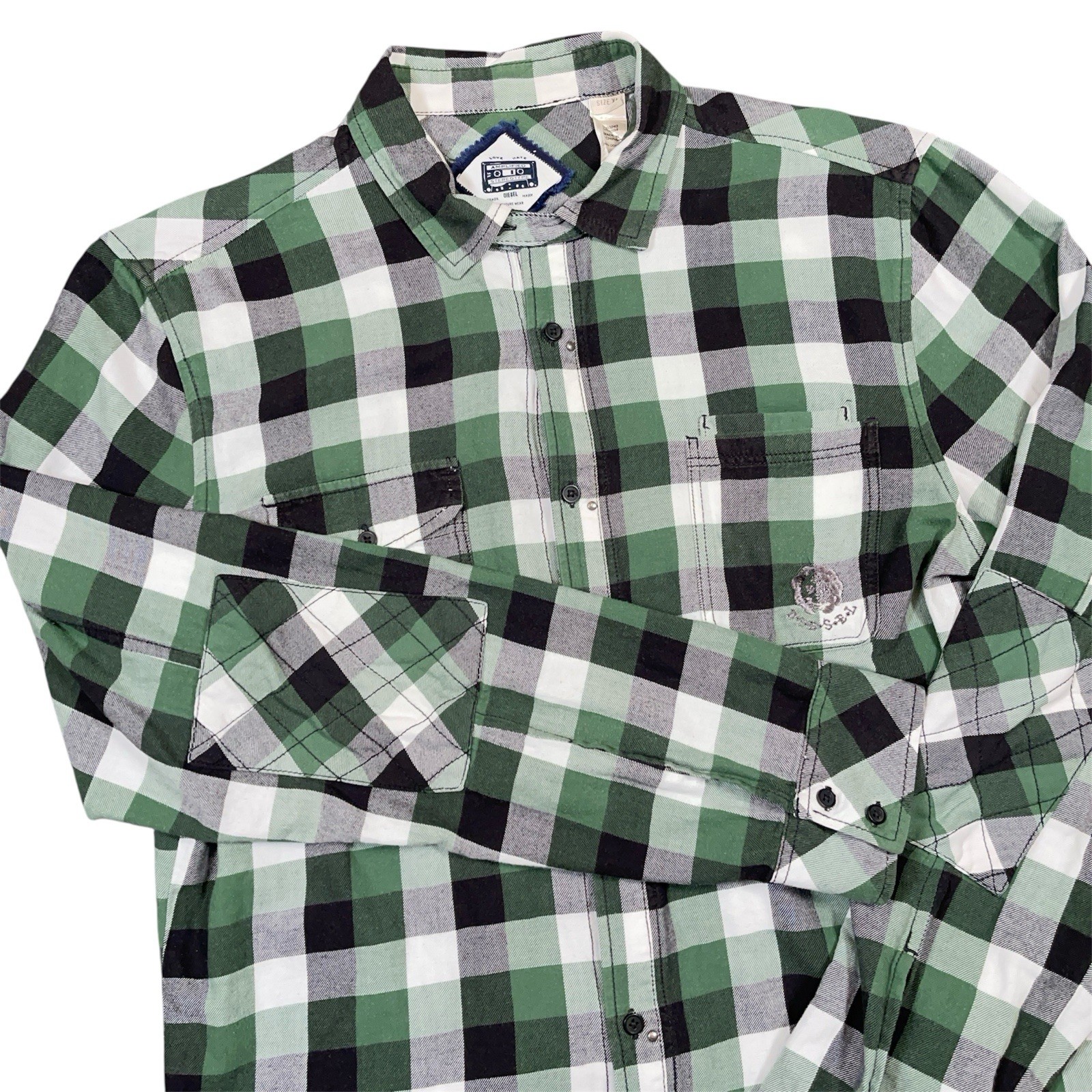 Diesel Amplified Plaid Flannel Shirt Mens XL Green Button Up L/S Y2K Style EUC