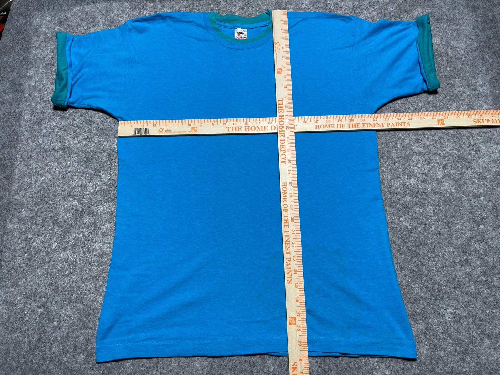 Vtg DISTRESSED Blue Single Stitch 1990’s Shirt sleeve cuff collar Blank L Skate
