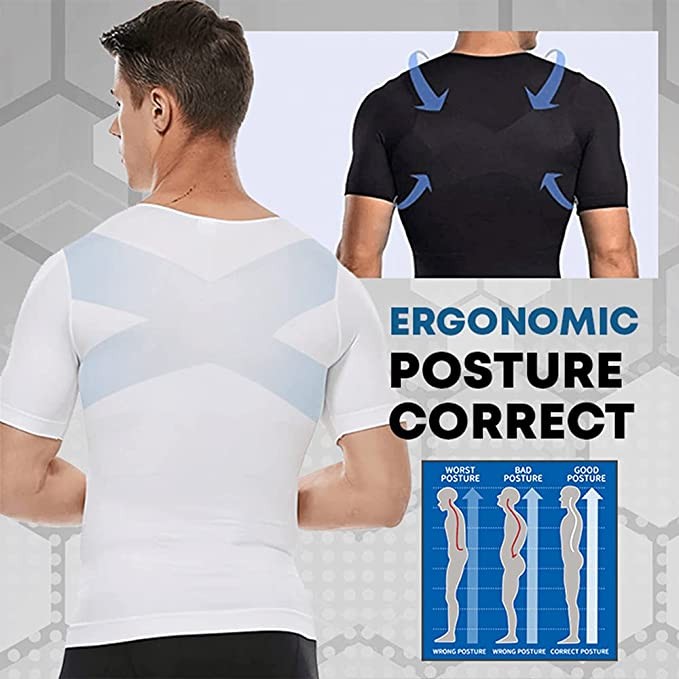Mens Compression Shirt Posture Corrector Slimming Body Shaper Workout Vest Abs
