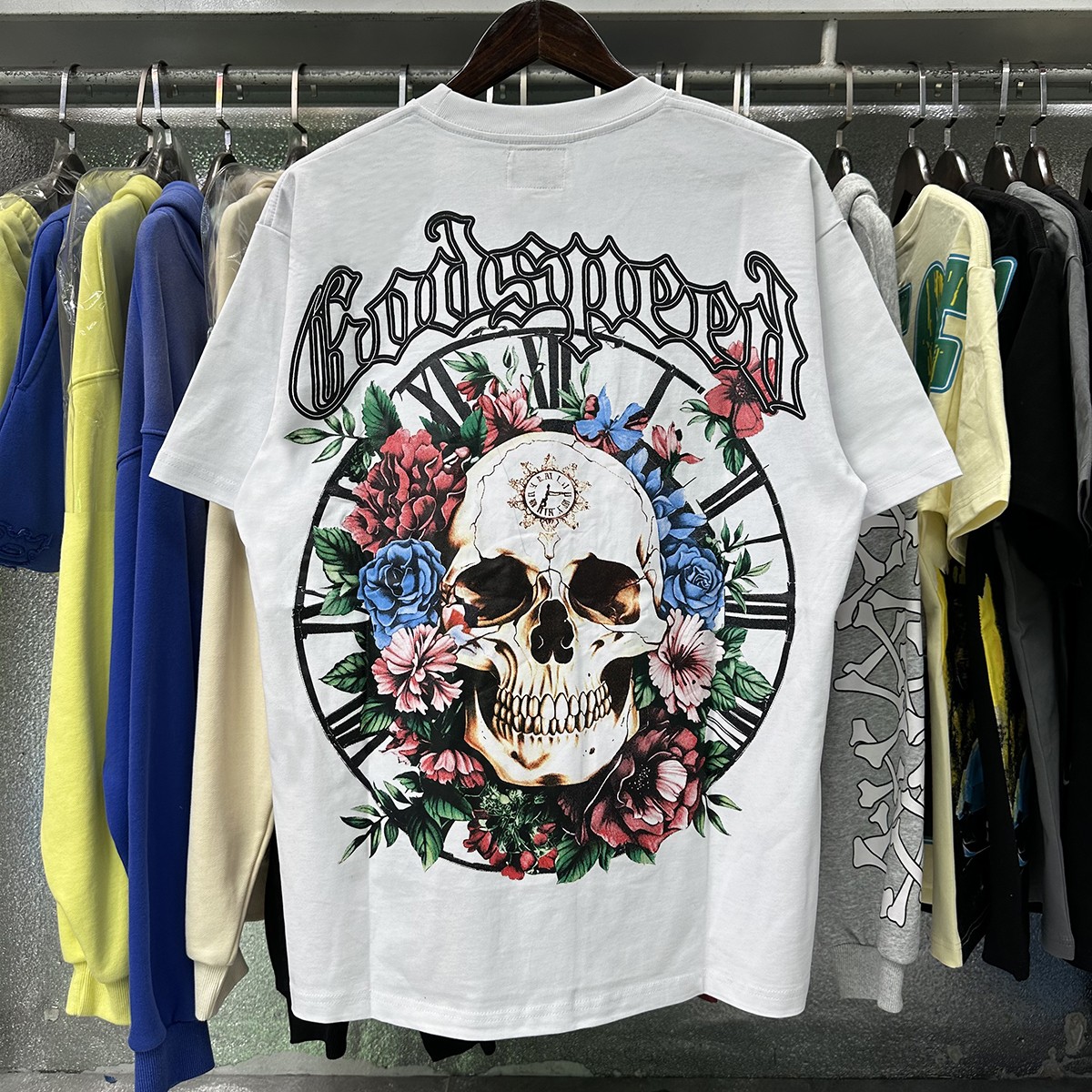 Godspeed Floral Skull Skeleton Vintage Streetwear Graphic Tee T-Shirt