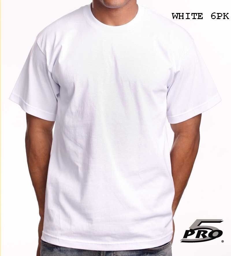 PRO 5 HEAVYWEIGHT SHORTSLEEVE WHITE T-SHIRTS 6PK SIZE SM-7X FREE SHIPPING