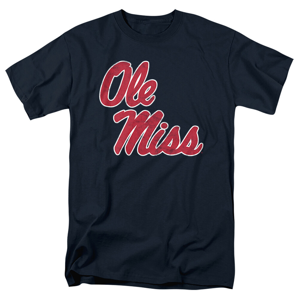 Ole Miss Rebels Adult T-Shirt Official Distressed , Navy S-5XL