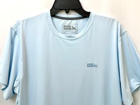 Eddie Bauer Mens Large Light Blue Short Sleeve Performance Graphic T-Shirt