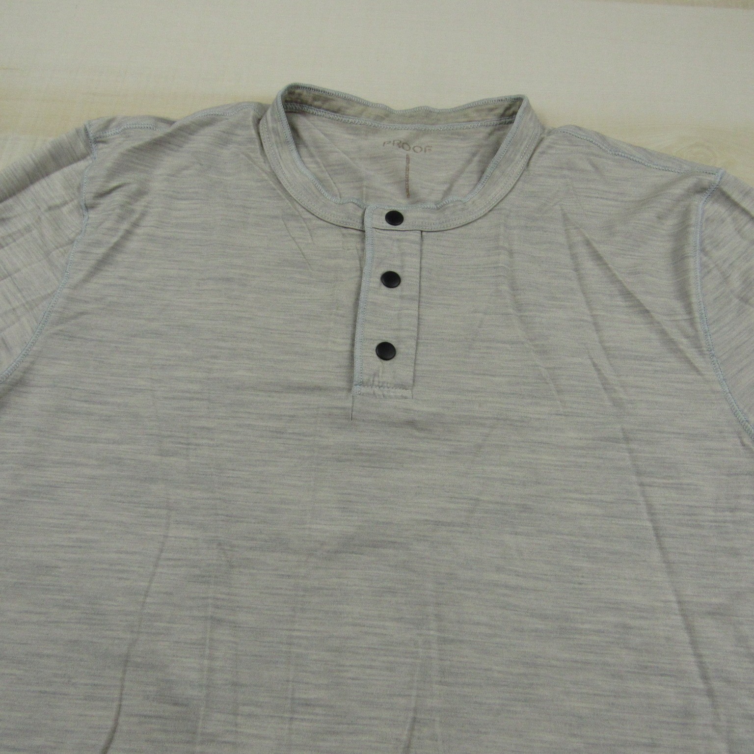 Proof Shirt Mens Small Beige Gray Snap Henley Merino Nylon Blend Lightweight