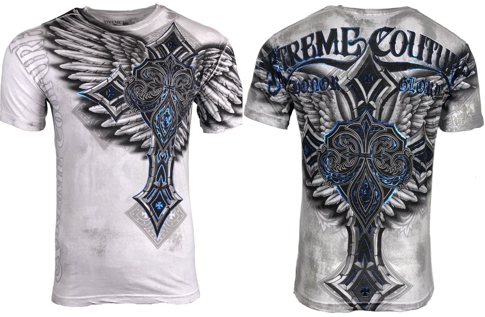 Xtreme Couture by Affliction Men’s T-Shirt LAST BLOW White Biker Wings MMA