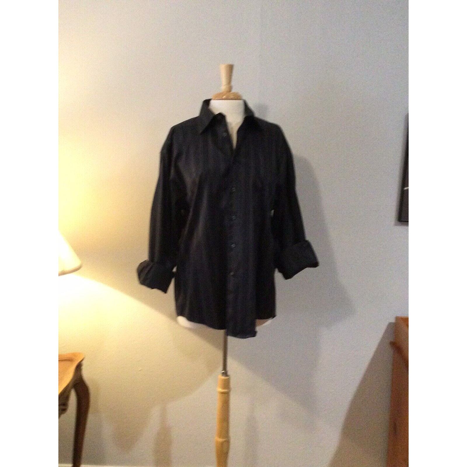 Pronto-Uomo Non Iron Blk Stripe L/S w/Pocket Button Down Dress Shirt Size Large