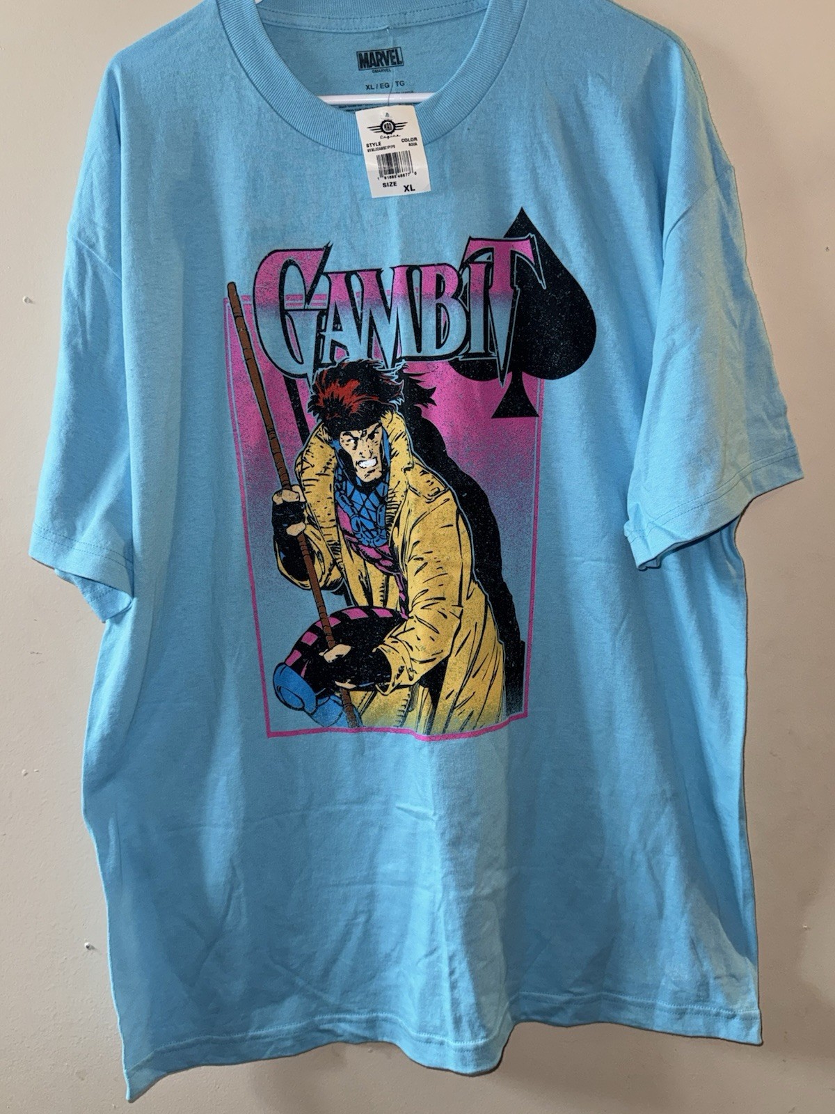 Marvel X-Men Gambit Men’s Crew Neck Graphic Logo T-Shirt, Blue Cotton XL