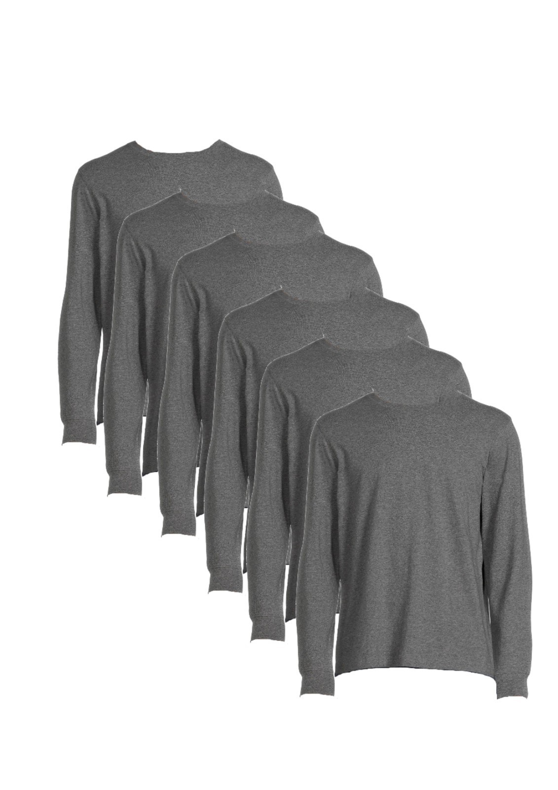 6 Pack George Mens S Gray Long Sleeve Crew Neck Shirt Soft Cotton
