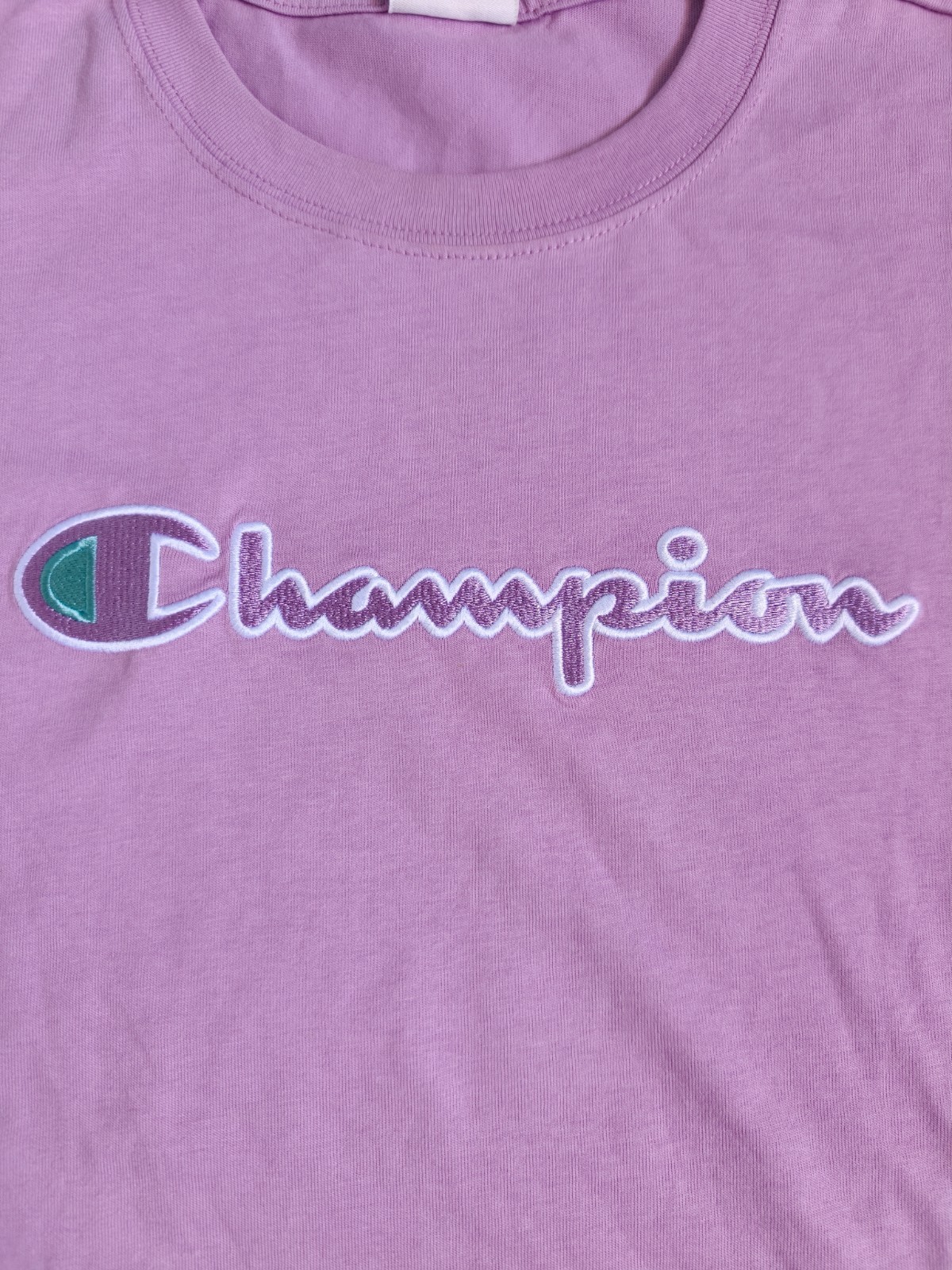Champion T-shirt L Pink Antique T-shirt Big Logo Spellout Embroidered Shirt
