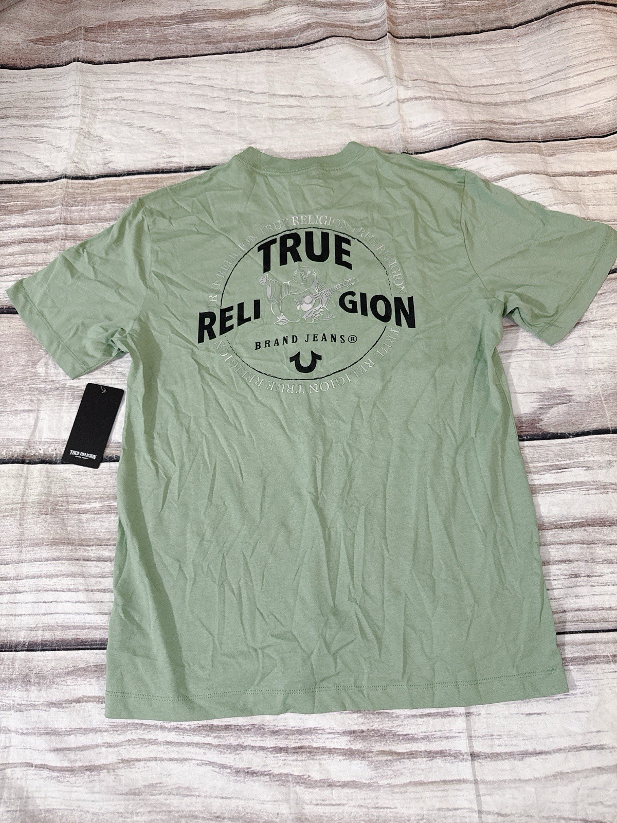 True Religion Men’s Size L Circular Tr Buddha Foil Crew Green Bay T-shirt ts)