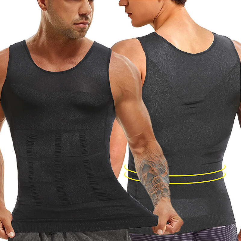Men Slimming Body Shaper Vest Chest Compression Moobs T-Shirt Tank Top Workout