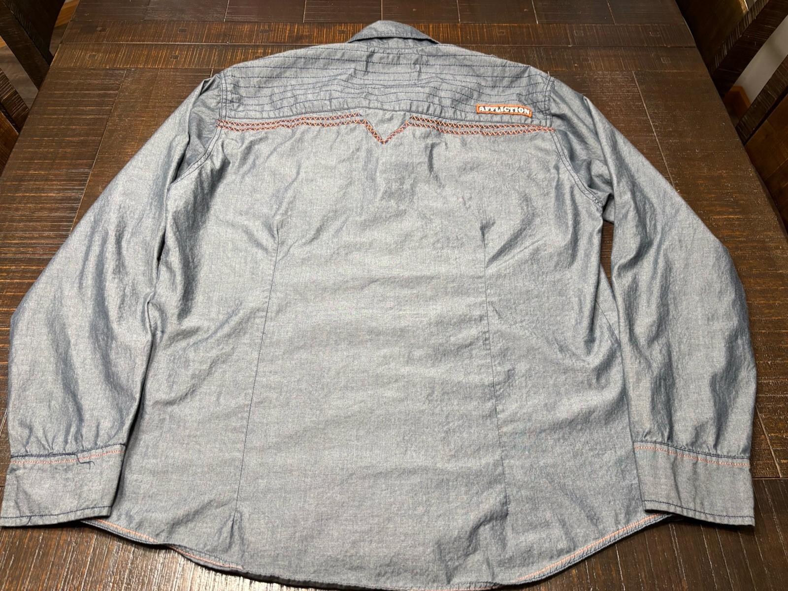 Affliction Mens Size XL Slim Gray Black Premium Embroidered Button Up Shirt
