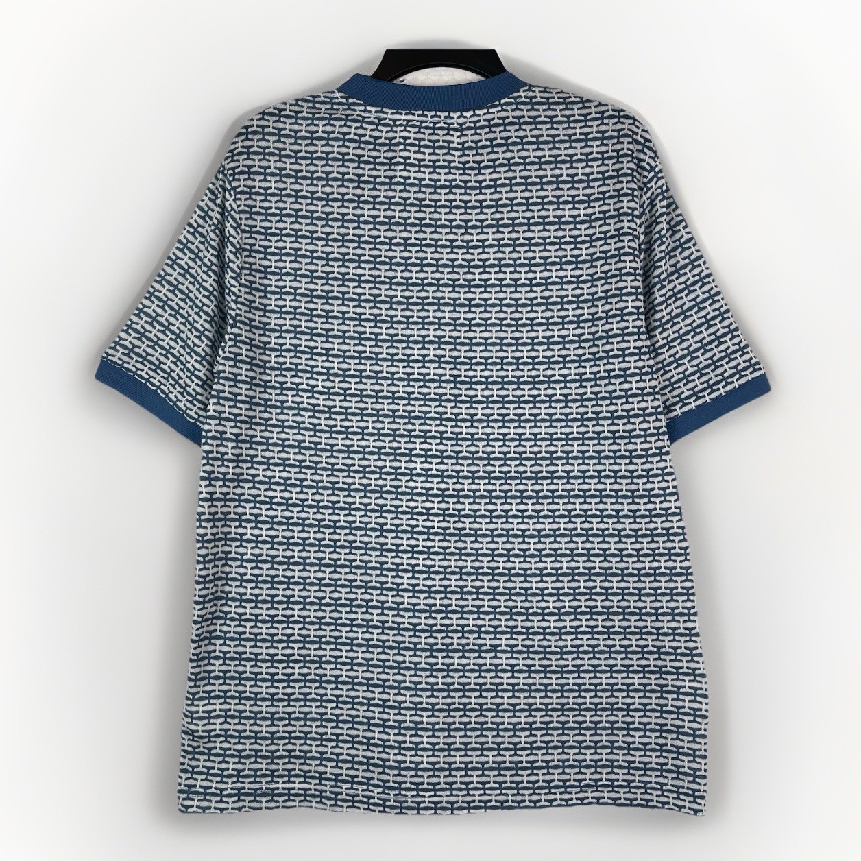 IKE BEHAR Casual Tee T-Shirt Mens L Blue White Geometric Textured Short Sleeve