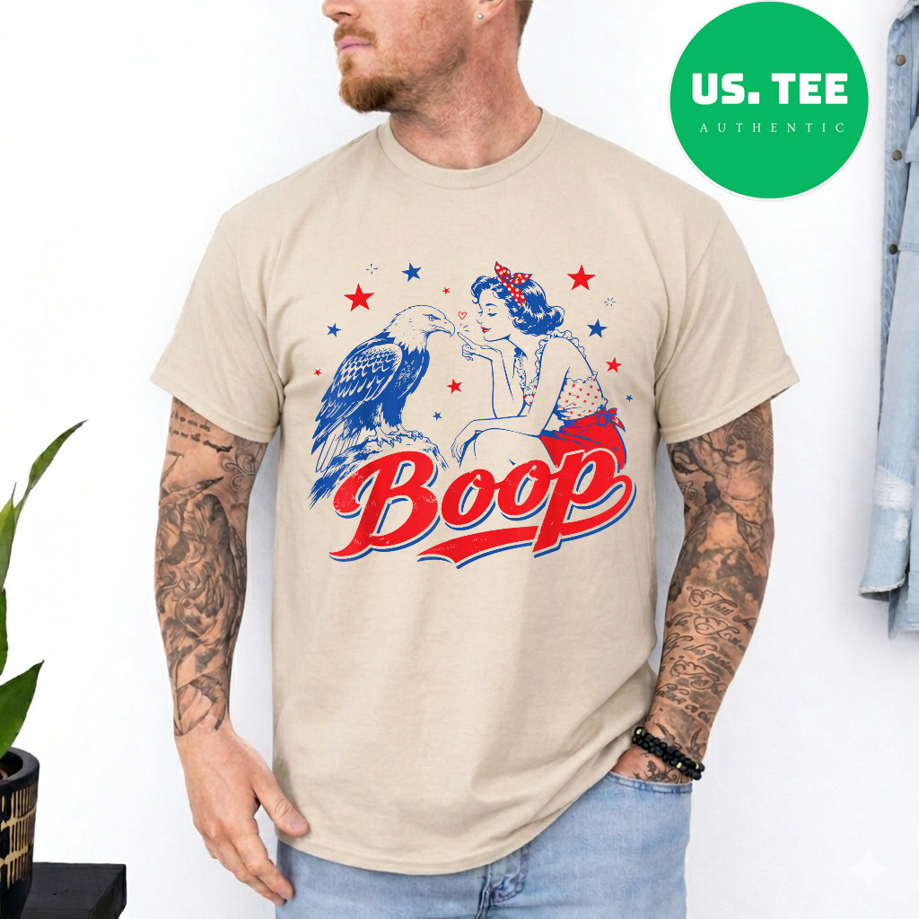 Funny Hand Boop Nose Girl Eagle Funny Patriotic 4th of July T-Shirt