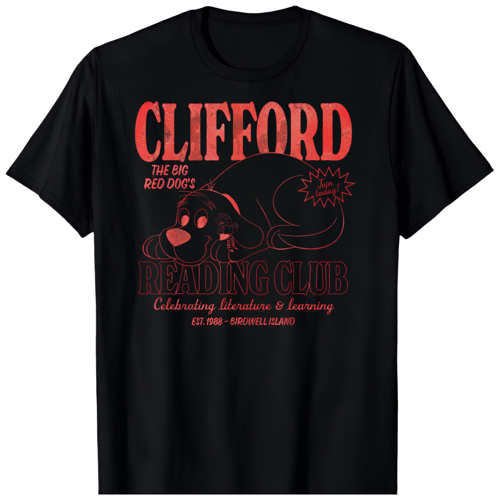 Clifford The Big Red Dog Reading Club Est. 1988 Books BLACK T-Shirt