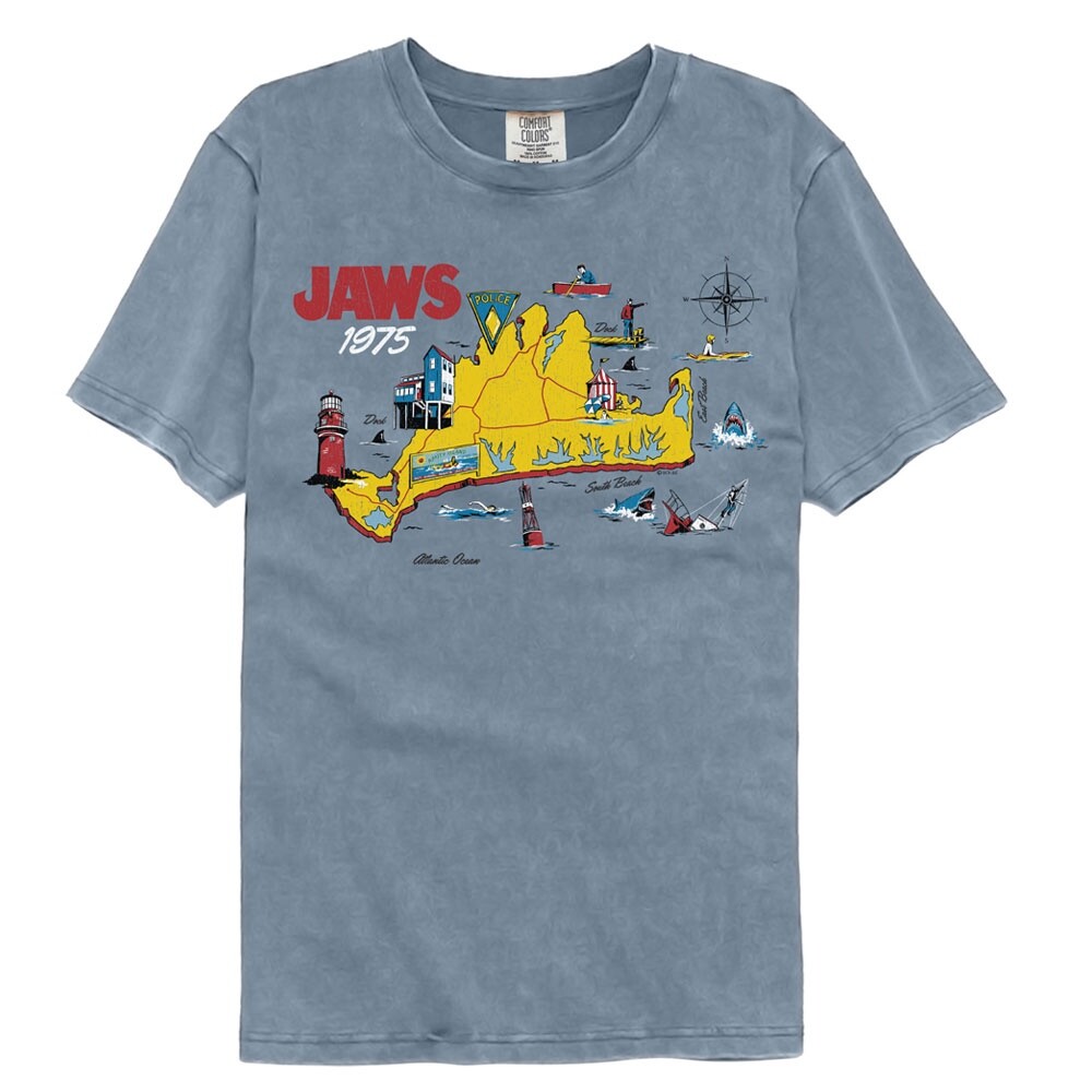 JAWS Movie T-Shirt 1975 ISLAND MAP Official Mens Original Blue Jean CC