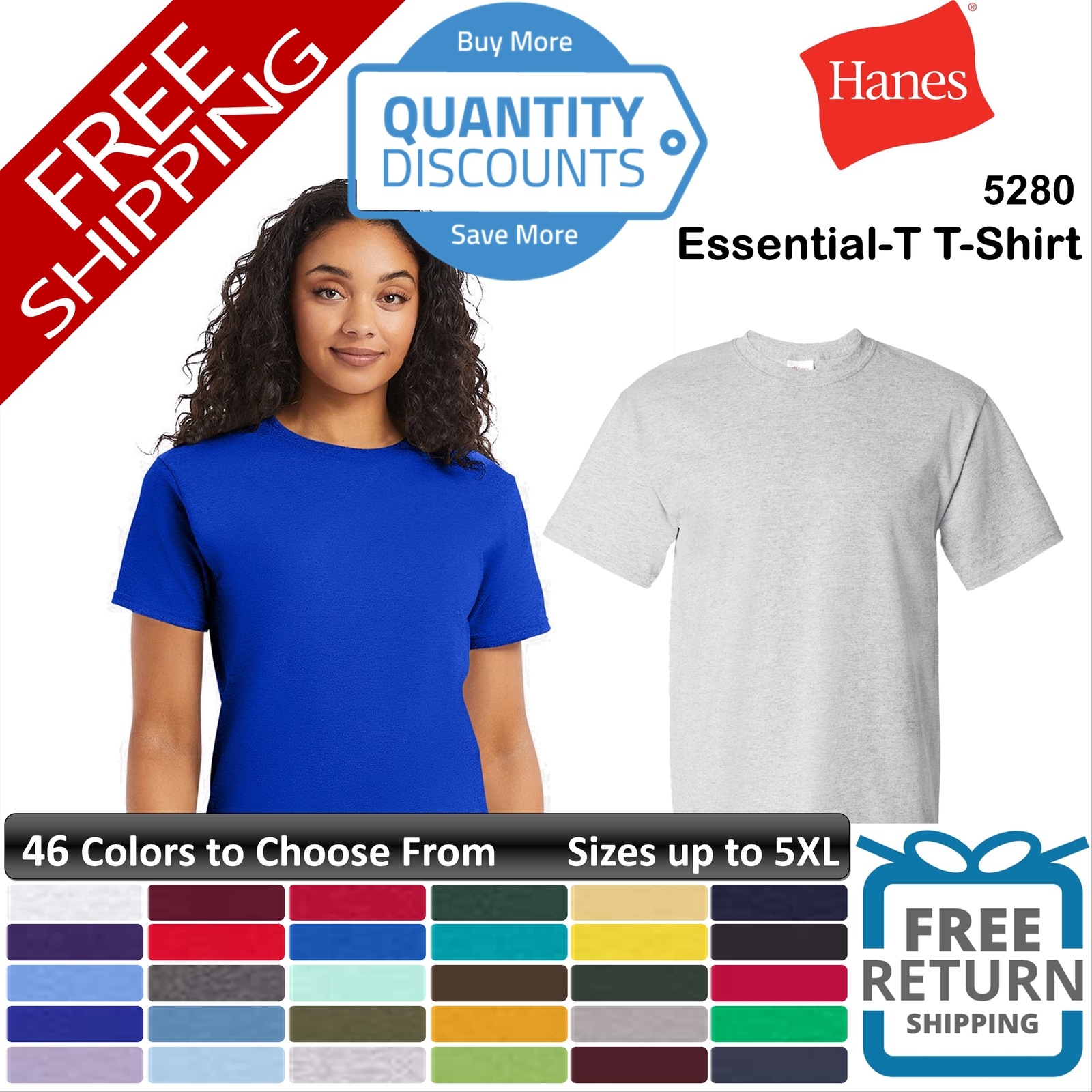 Hanes Men Essential-T cotton & blends short sleeve T-Shirt Up To 5XL 5280a