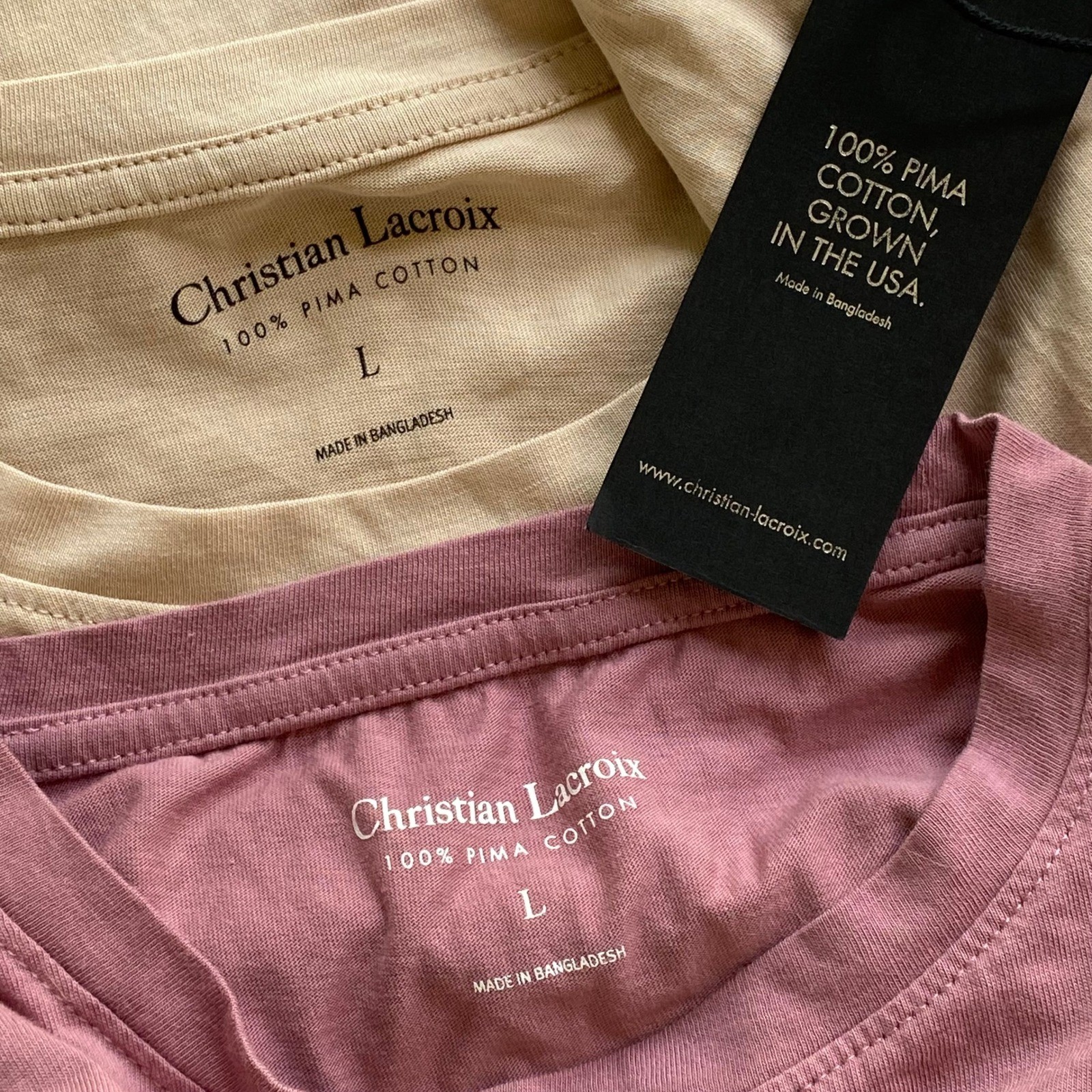 Christian Lacroix 100 Pima Cotton USA Grown Tan & Mauve Tee Set 2pk Organic – L