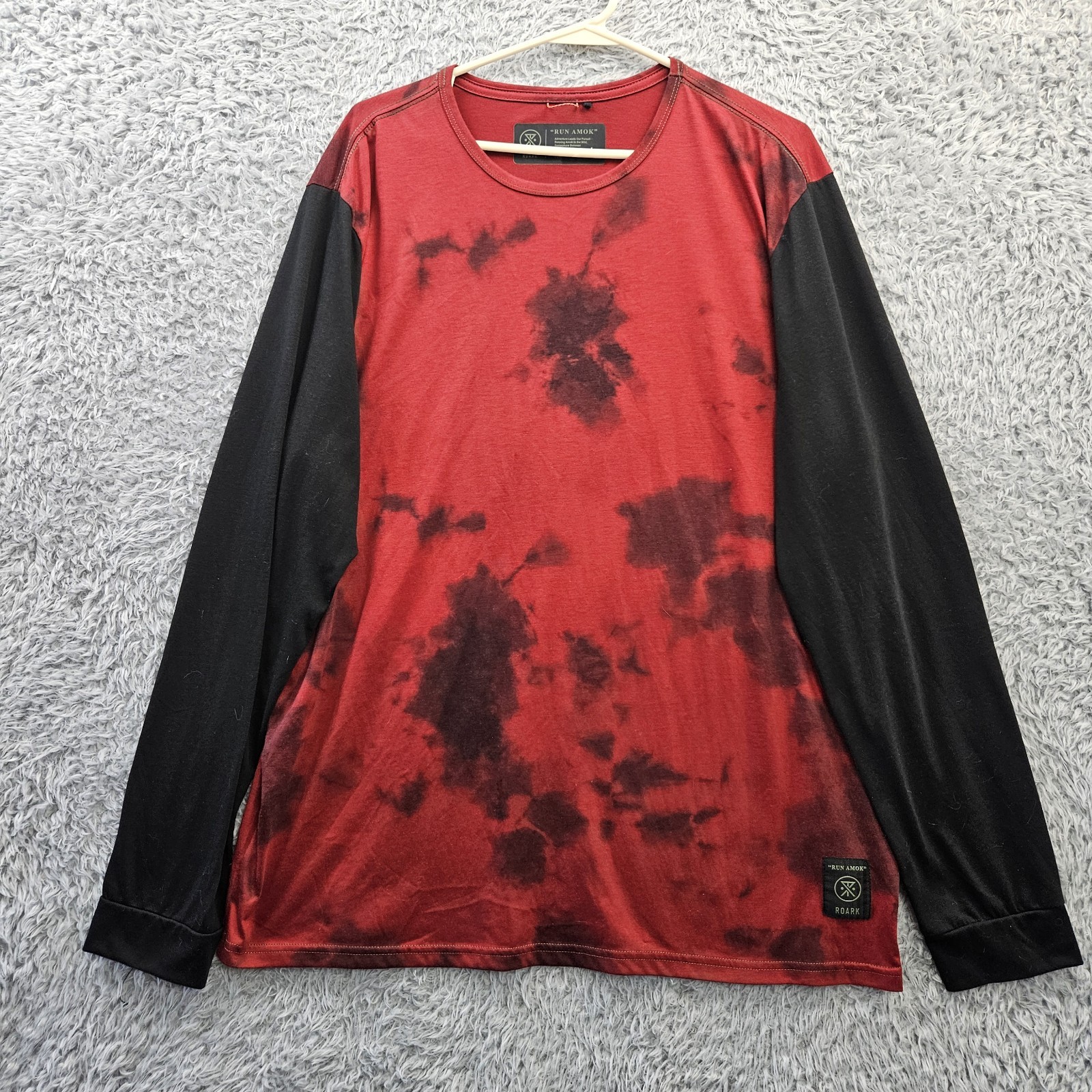 ROARK Run Amok Running Shirt XL Red Long Sleeve Performance Tie Dye *Stain
