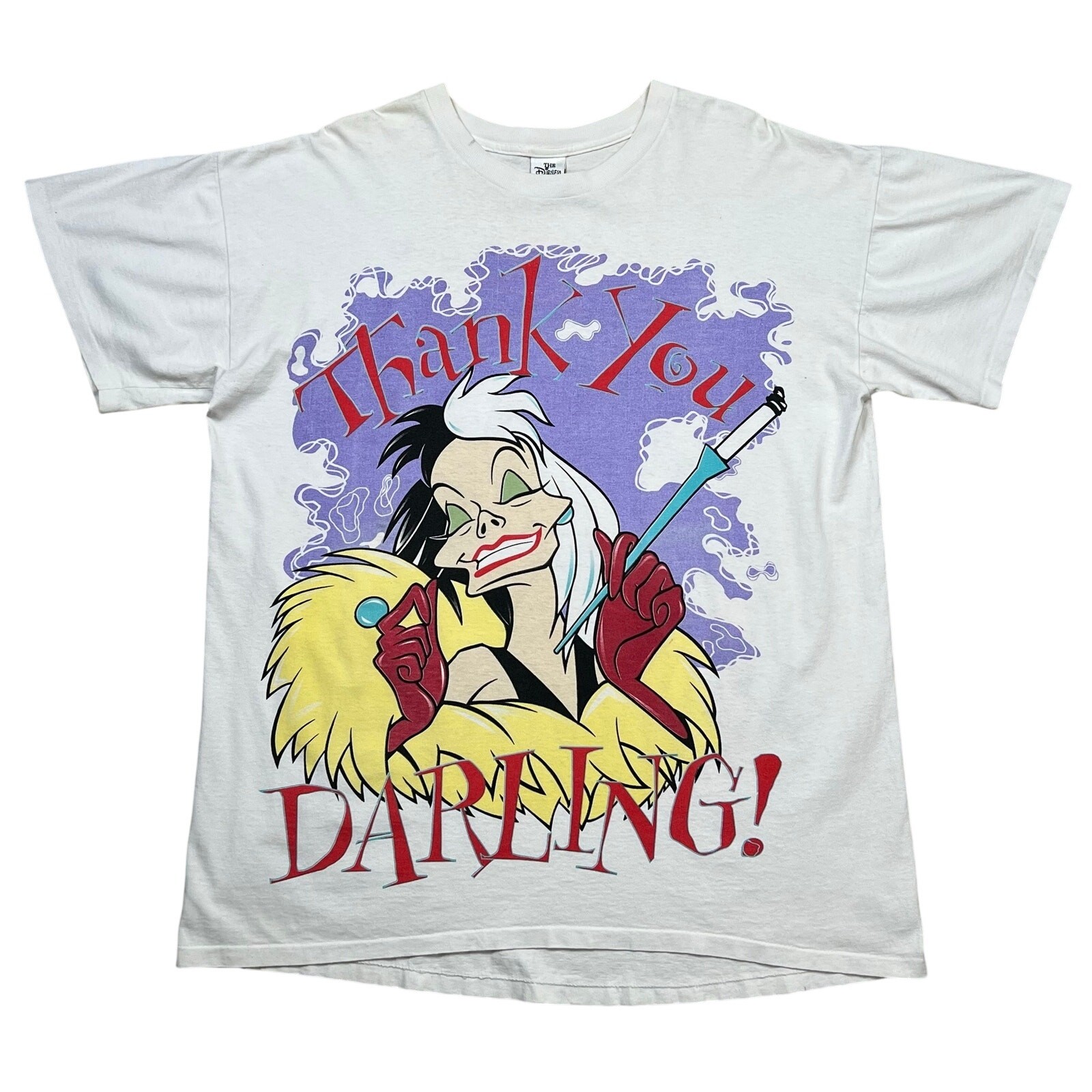 Vintage Disney Cruella De Vil Thank You Darling 101 Dalmatians Tee OS 26.5″x33″