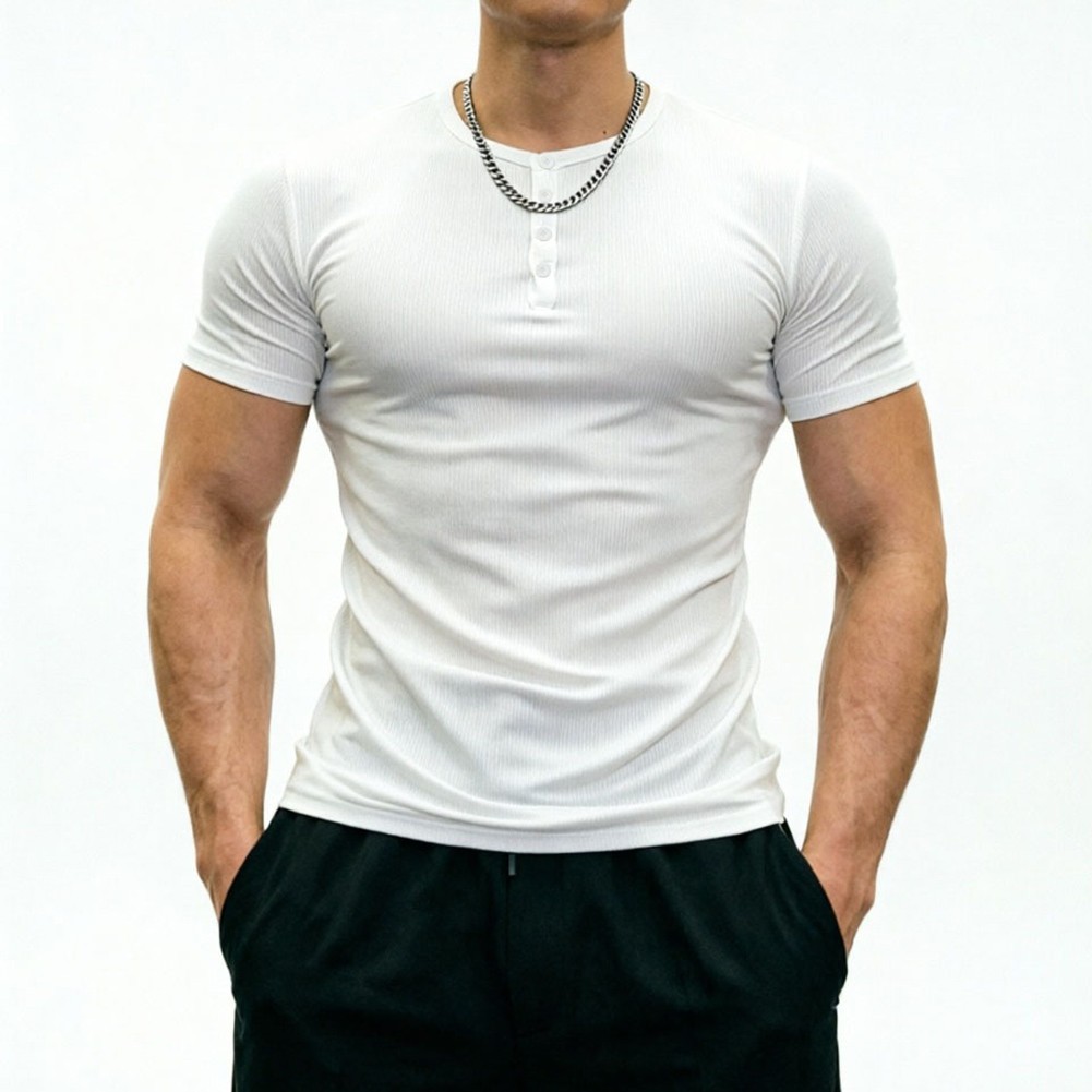 Polyester Spandex Men’s Muscle Fit Short Sleeve Tee for Gym and Training