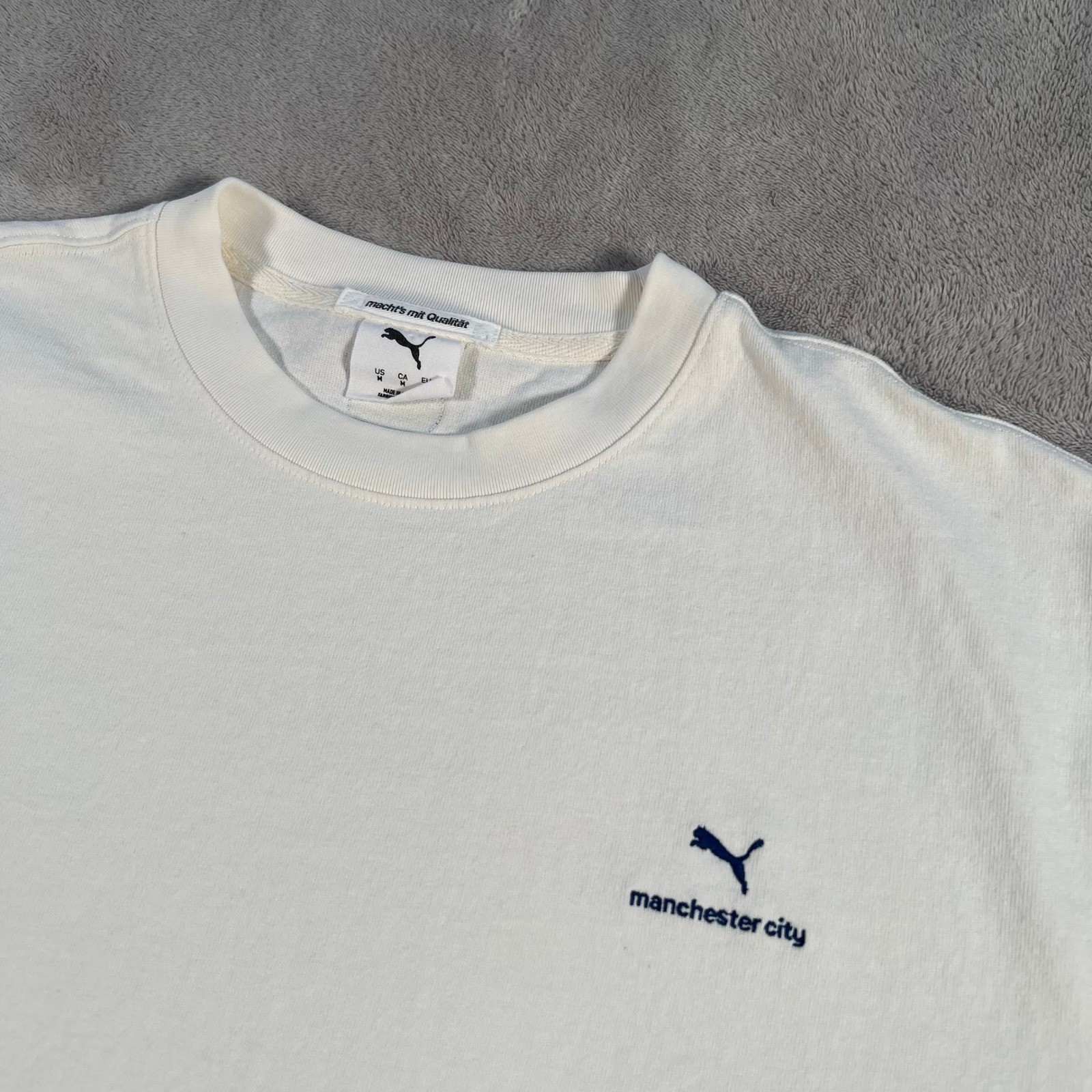 Puma Manchester City FC T-Shirt Men’s Size Medium White Embroidered Logo MCFC