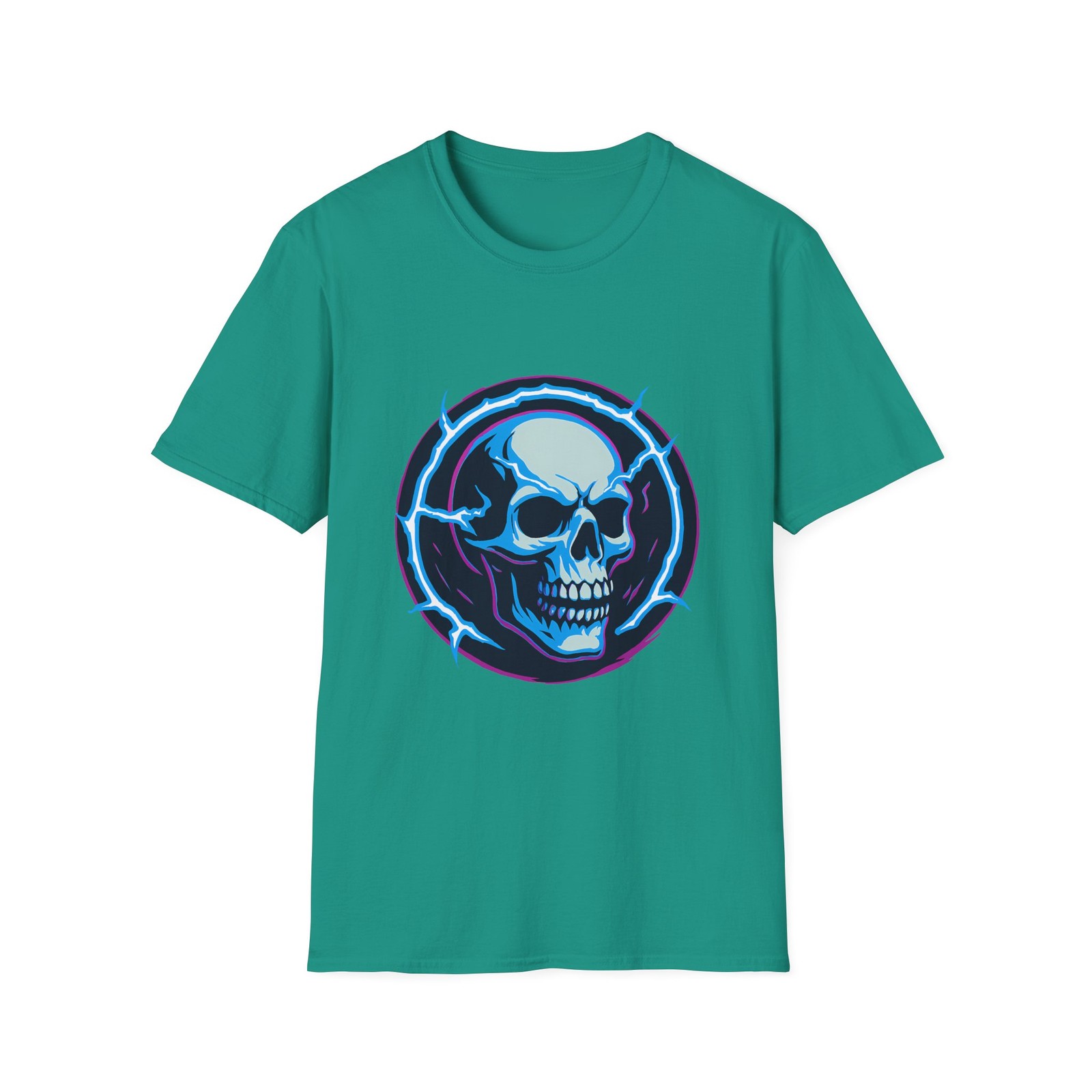 Unisex Softstyle T-Shirt Skull Electric Neon Energy Voltage Brain Power