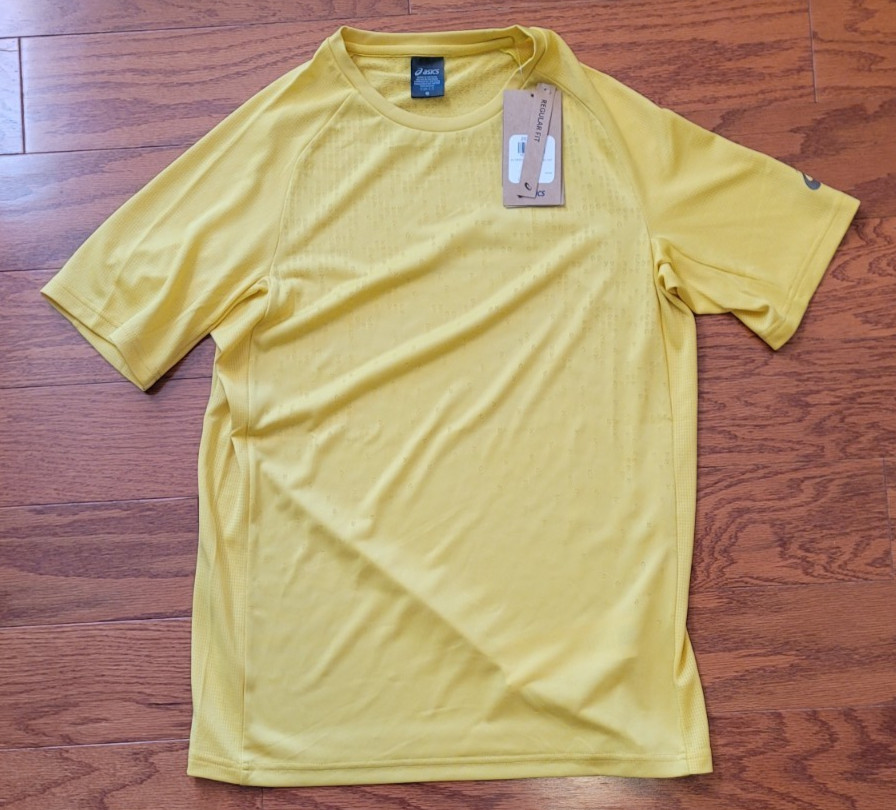 NEW NWT Men’s Asics Actibreeze Jacquard Short Sleeve Shirt Top Small Yellow $70