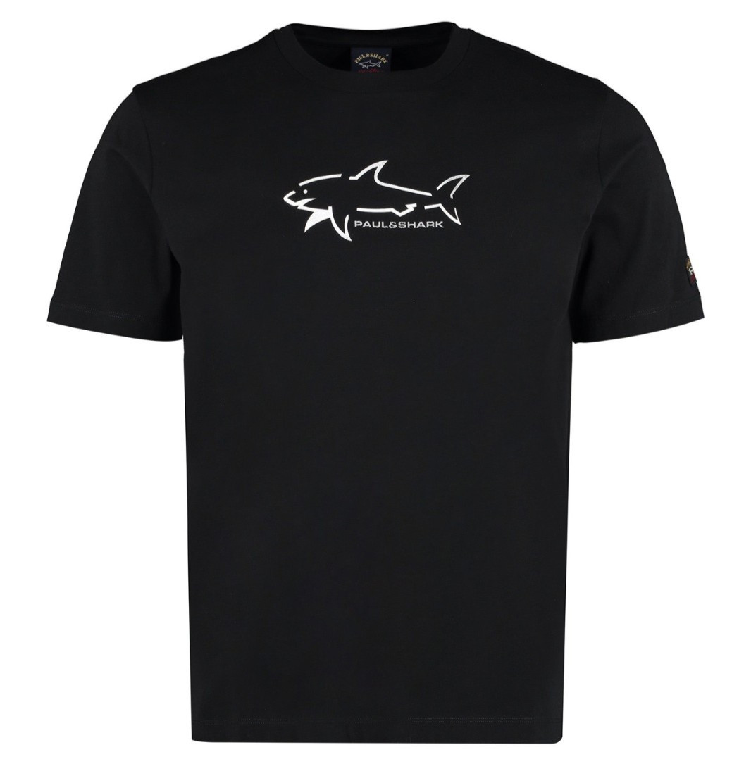Paul & Shark Mens Big Shark Logo Black T-Shirts Cotton S M L XL XXL