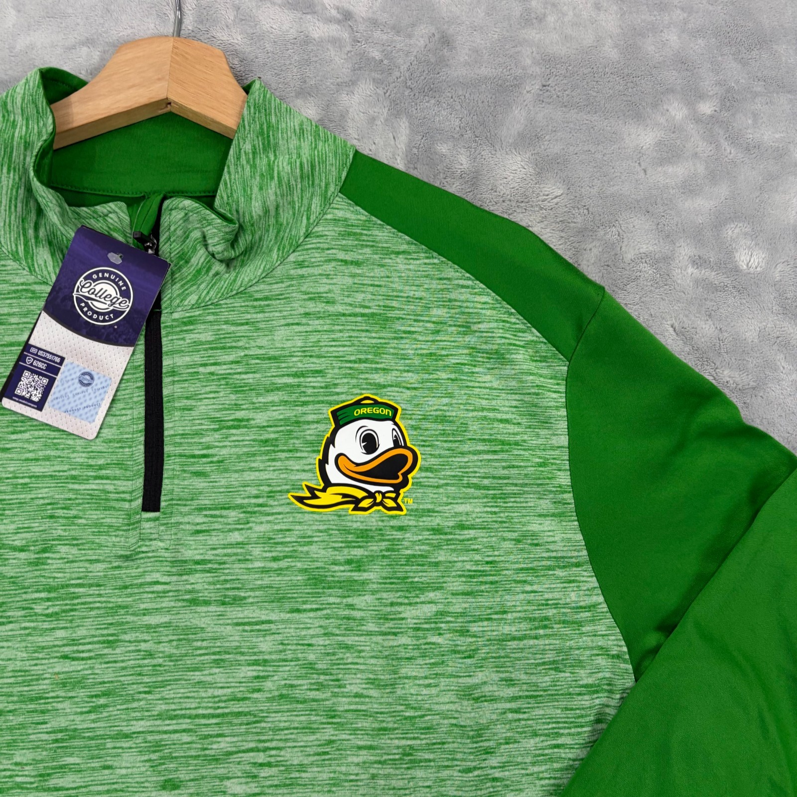 Oregon Ducks Mens Large 1/4 Zip Pullover Long Sleeve Shirt Heather Green NEW!