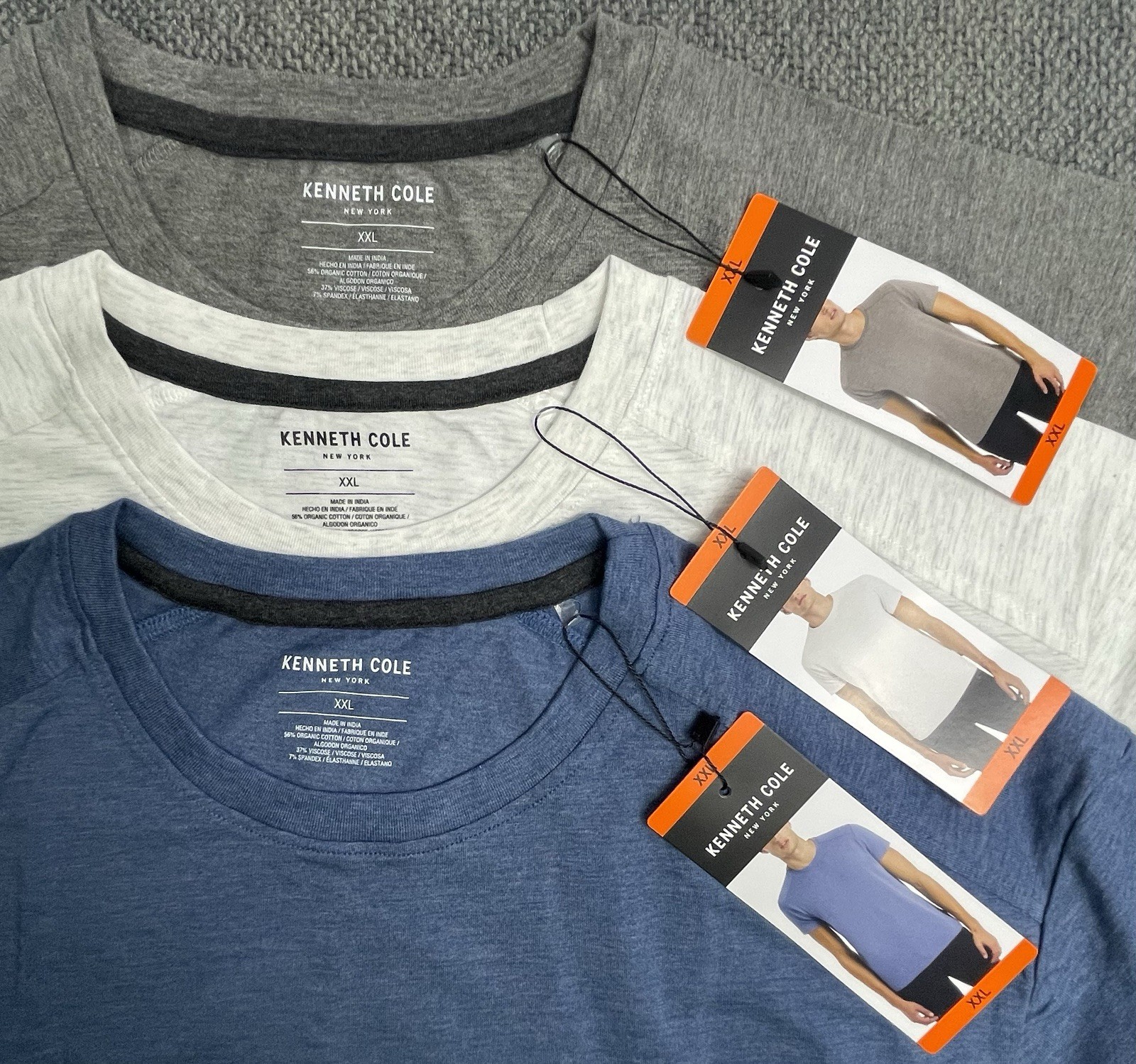Kenneth Cole Men’s SLIM XXL Lot of 6 Tees (2) Each Color “fit like size LARGE”