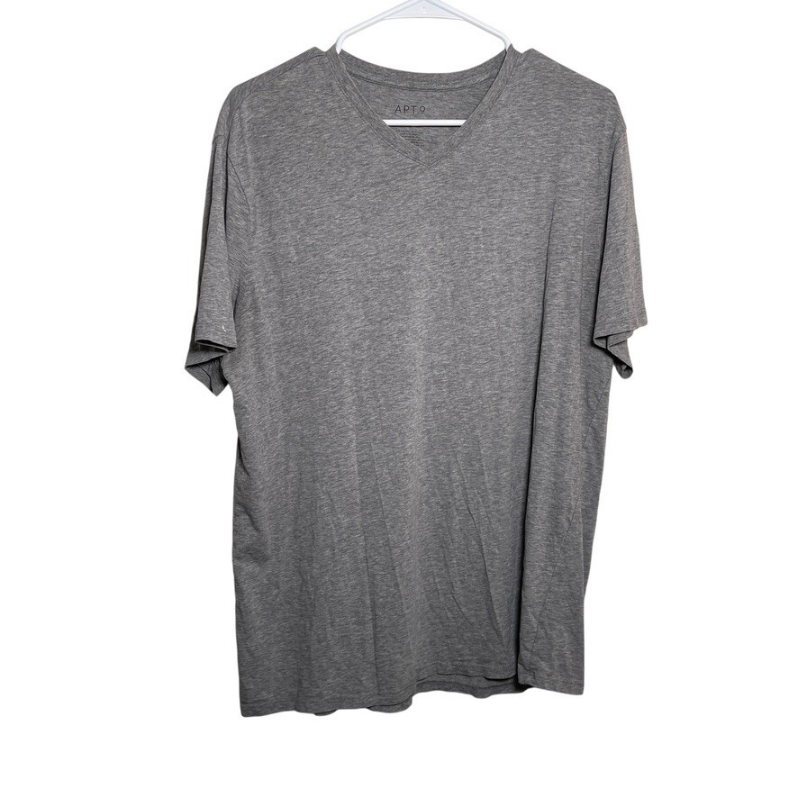 Apt 9 Shirt Men’s Large Gray V-Neck Short Sleeve Solid Basic Premier Flex Top