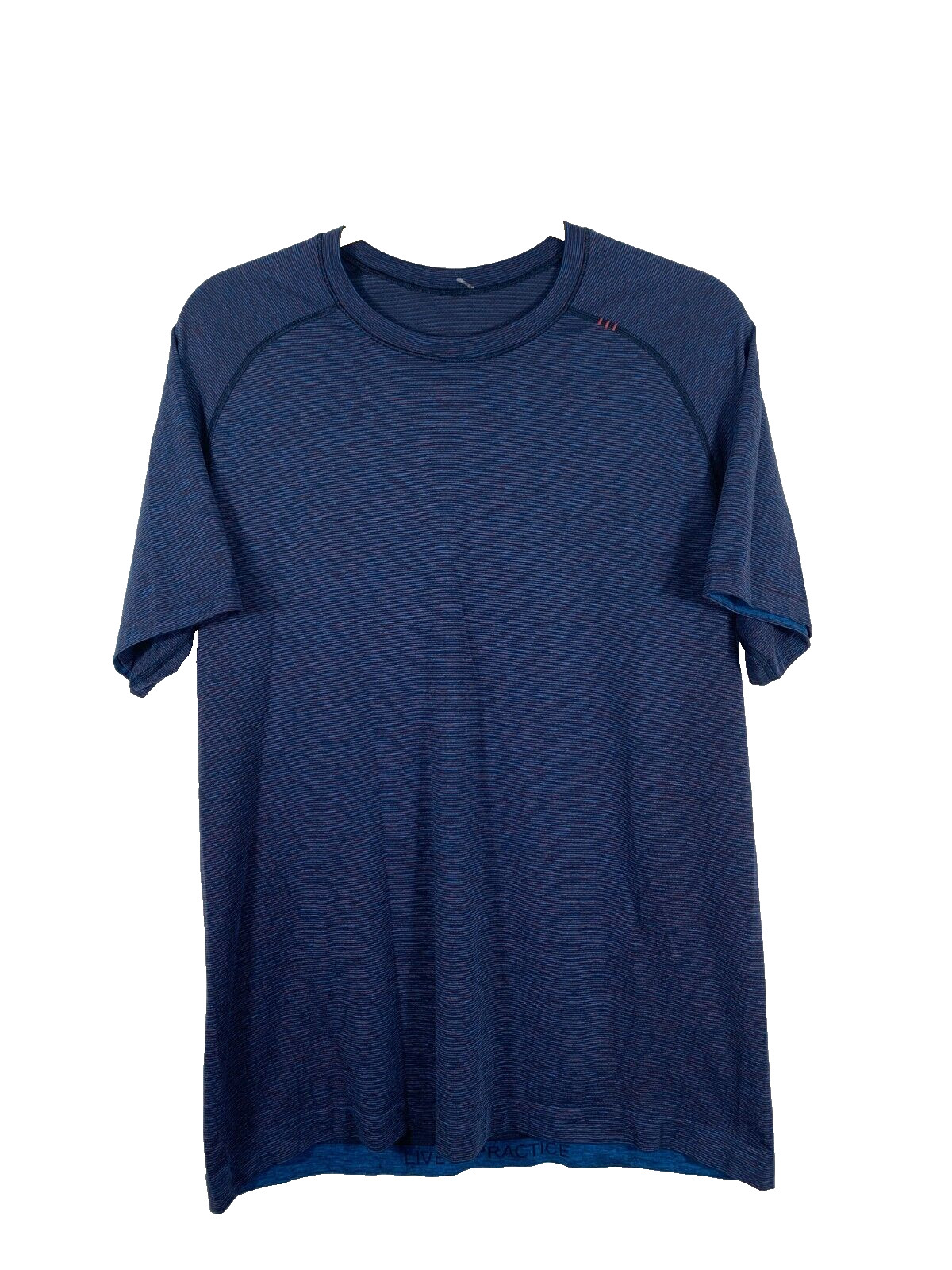 Lululemon Mens Metal Vent Stretch Athletic SS Shirt Blue/Red Microstripe Size L