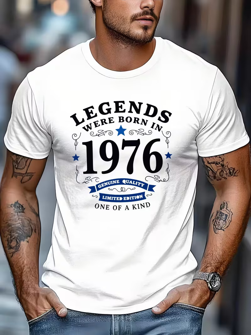 Men’S Outdoor Leisure Sports T-Shirt, Men’S 1976 Legend Born Pattern T-Shirt – R