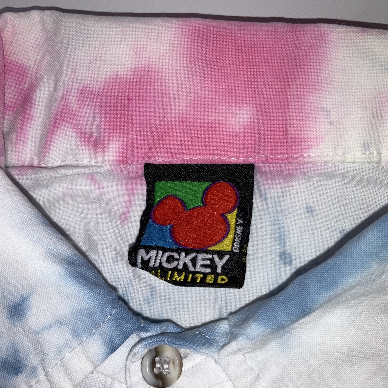 Vintage Disney Mickey Unlimited Shirt Sz M Donald Duck Tie Dye 90s Button Front