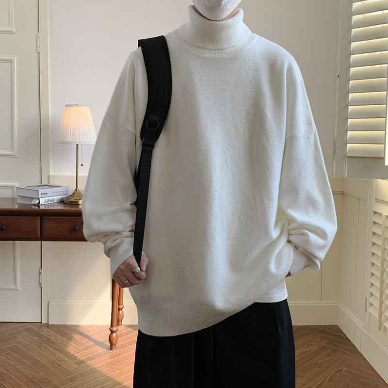 Men’s High Collar Knitted Turtleneck Solid Color Warm Sweater Warm Pullover New