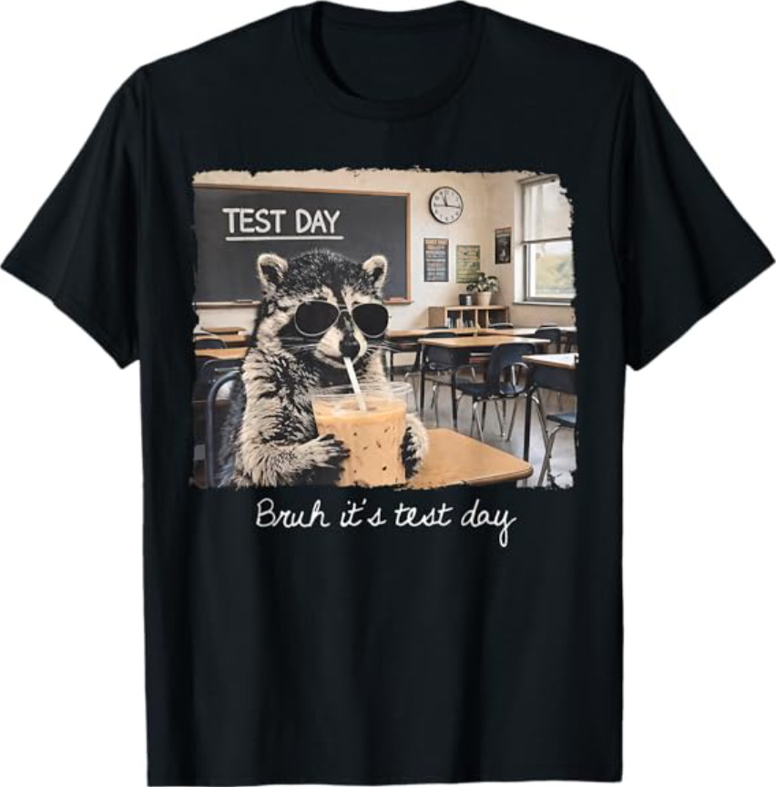 Bruh Its Test Day Funny Raccoon State Testing Day Staar Test Meme T-Shirt