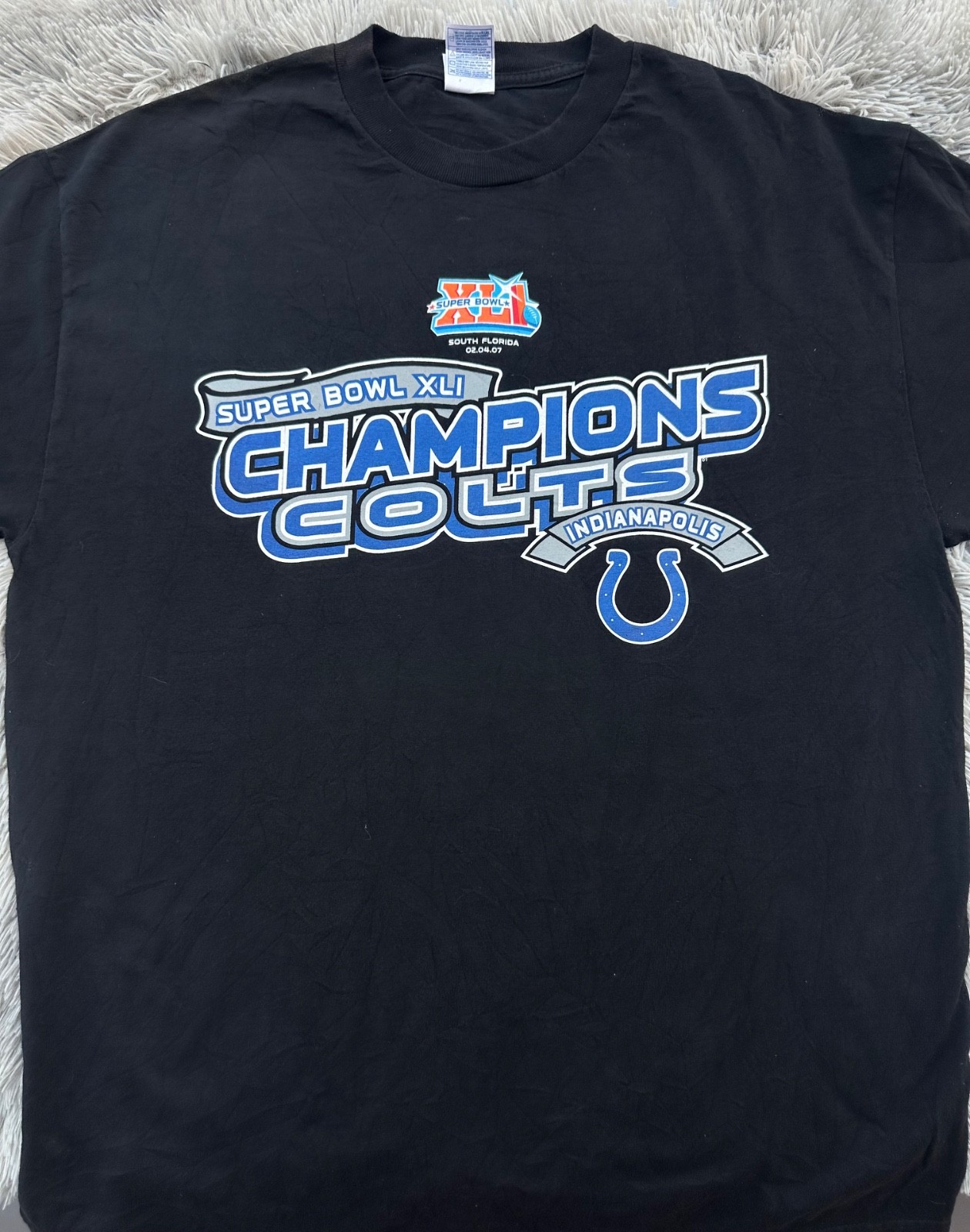 Indianapolis Colts Super Bowl XLI Champions T-Shirt Black NFL Football Tee Size