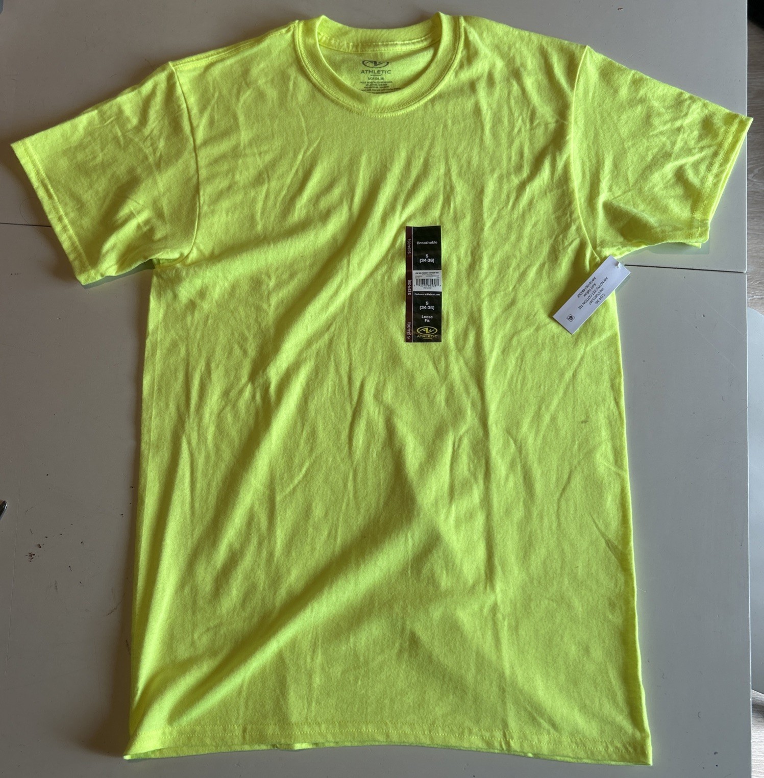 Athletic Works Loose Fit No Pocket Cotton Tee Men Sz S (34-36) NWT Acid Yellow