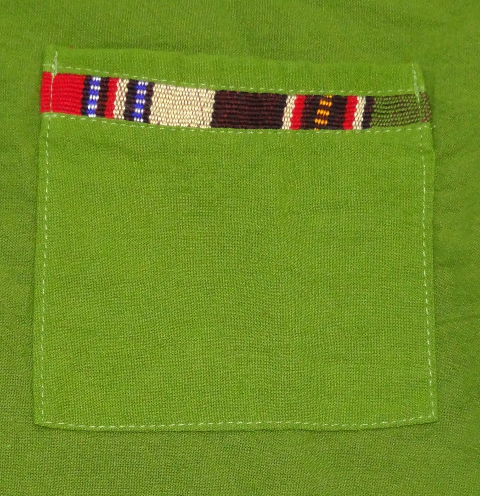 Artisanal Guatemalan Colorful Trim Shirt Green Cotton Mayan Men’s M / Women’s L