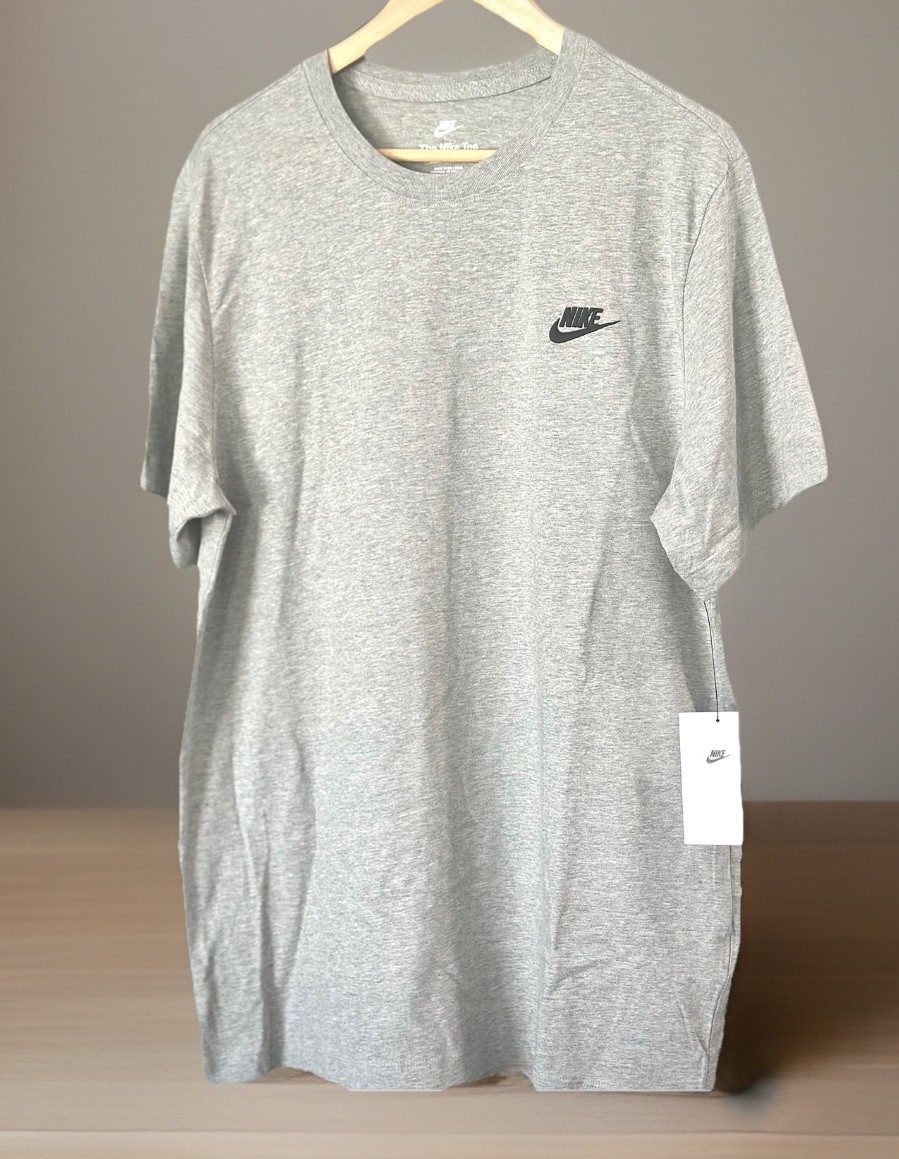Nike NSW Club Short Sleeve T-Shirt Dark Grey Heather Mens Size L AR4997-064 New