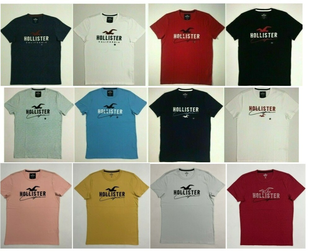 Hollister Men’s Applique Graphic T-Shirt Crew Neck Logo Tee Size XS S M L XL XXL